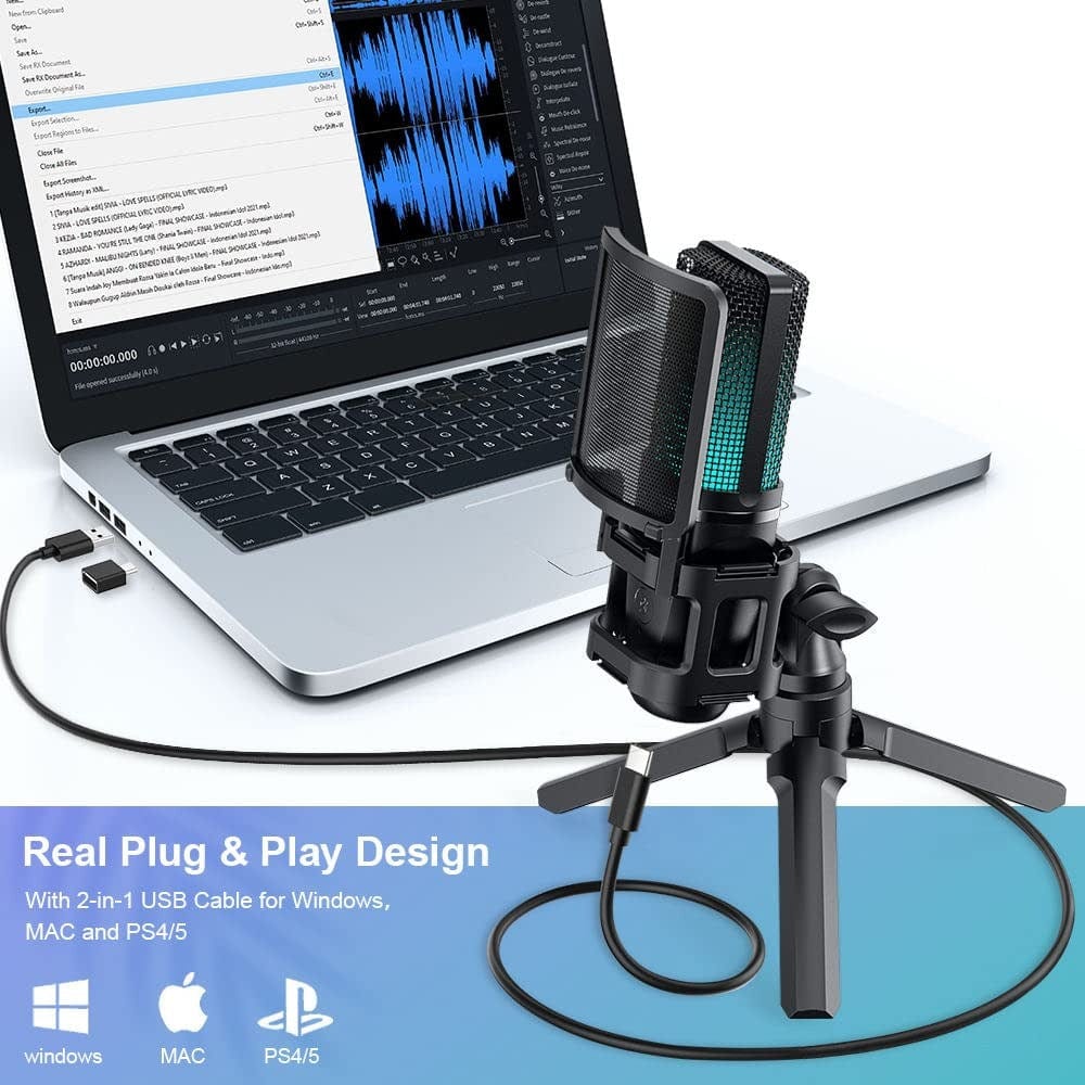 Audio Array AM-C32 RGB USB Condenser Microphone with Tripod Pop Filter and Shock Mount - Image 5