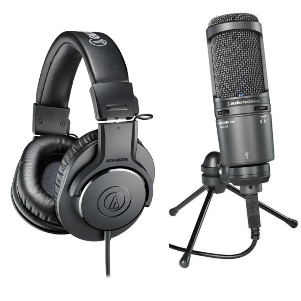 Audio-Technica Home Creation Bundle With AT2020 USB Plus Cardioid Condenser USB Microphone & ATH-M20X Headphone