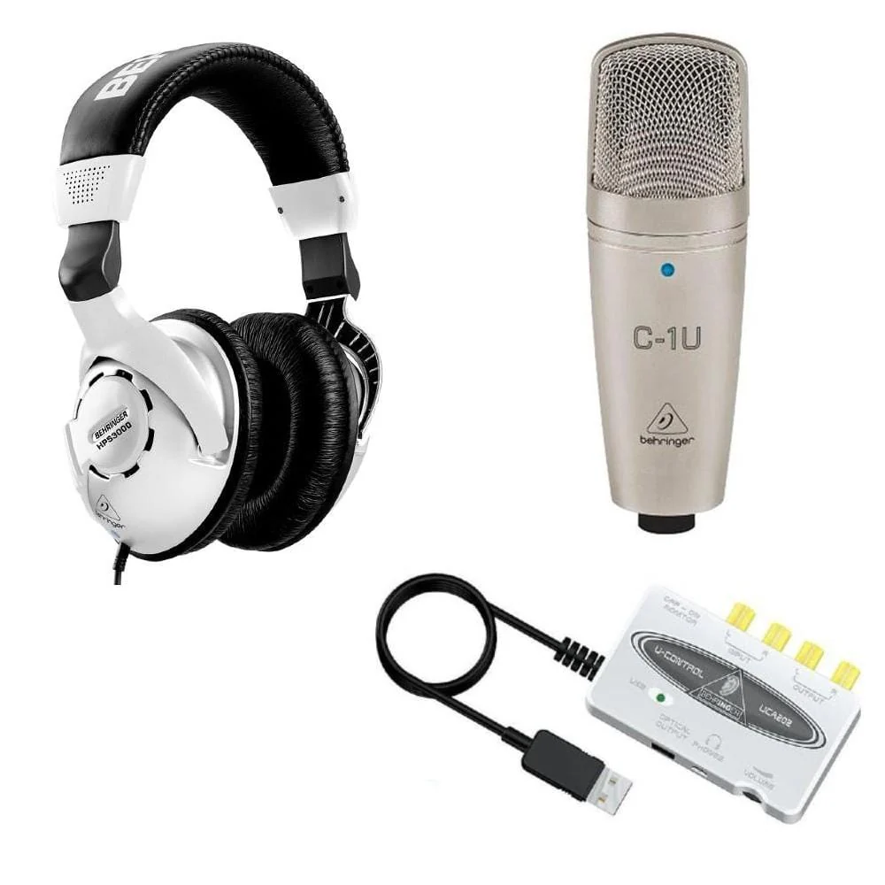 Behringer Bundle 2.0 C-1U USB Microphone UCA202 USB-Audio Interface With HPS3000 Studio Headphones