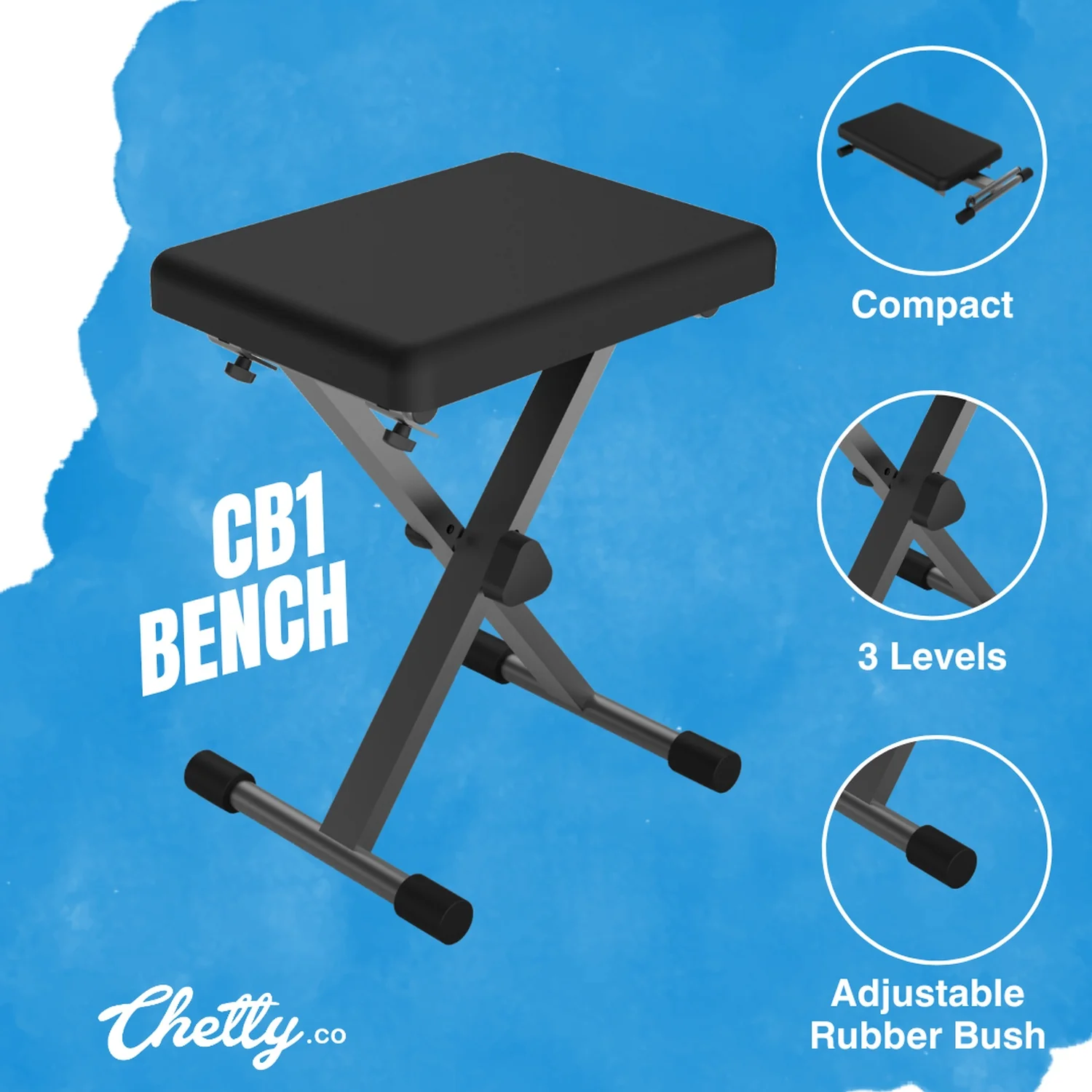 Chetty CB1 Foldable X-Type Padded Seat Adjustable Keyboard Bench - Image 4