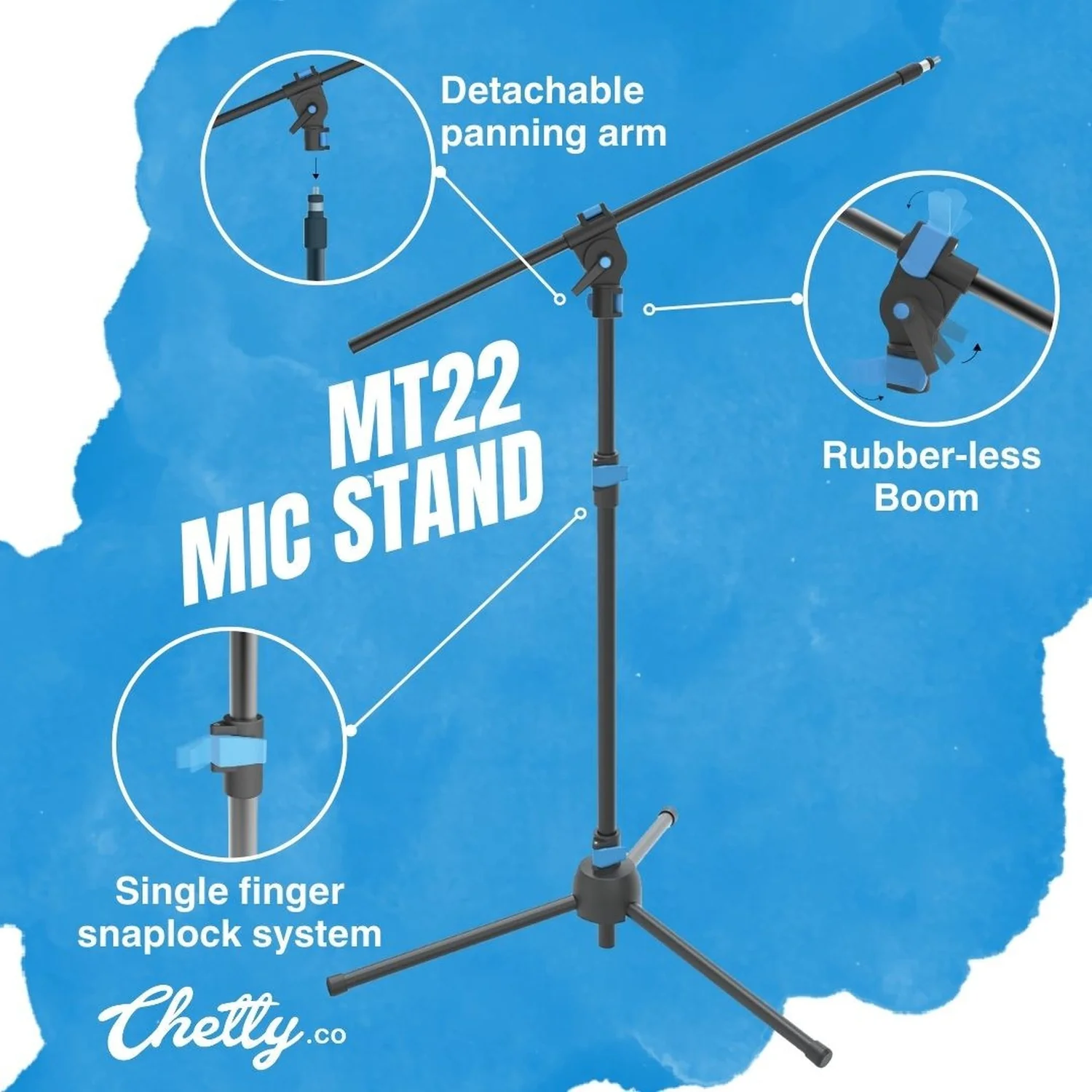 Chetty MT22 Professional Microphone Stand with Detachable Boom Arm - Image 2