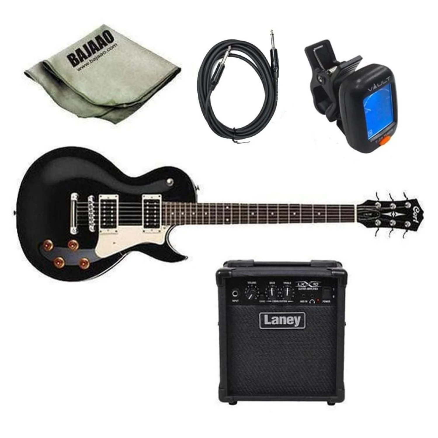 Cort CR100 Les Paul Style Electric Guitar Standard Guitar Bundle with Amplifier, Tuner, Cable and Polishing Cloth - Image 4