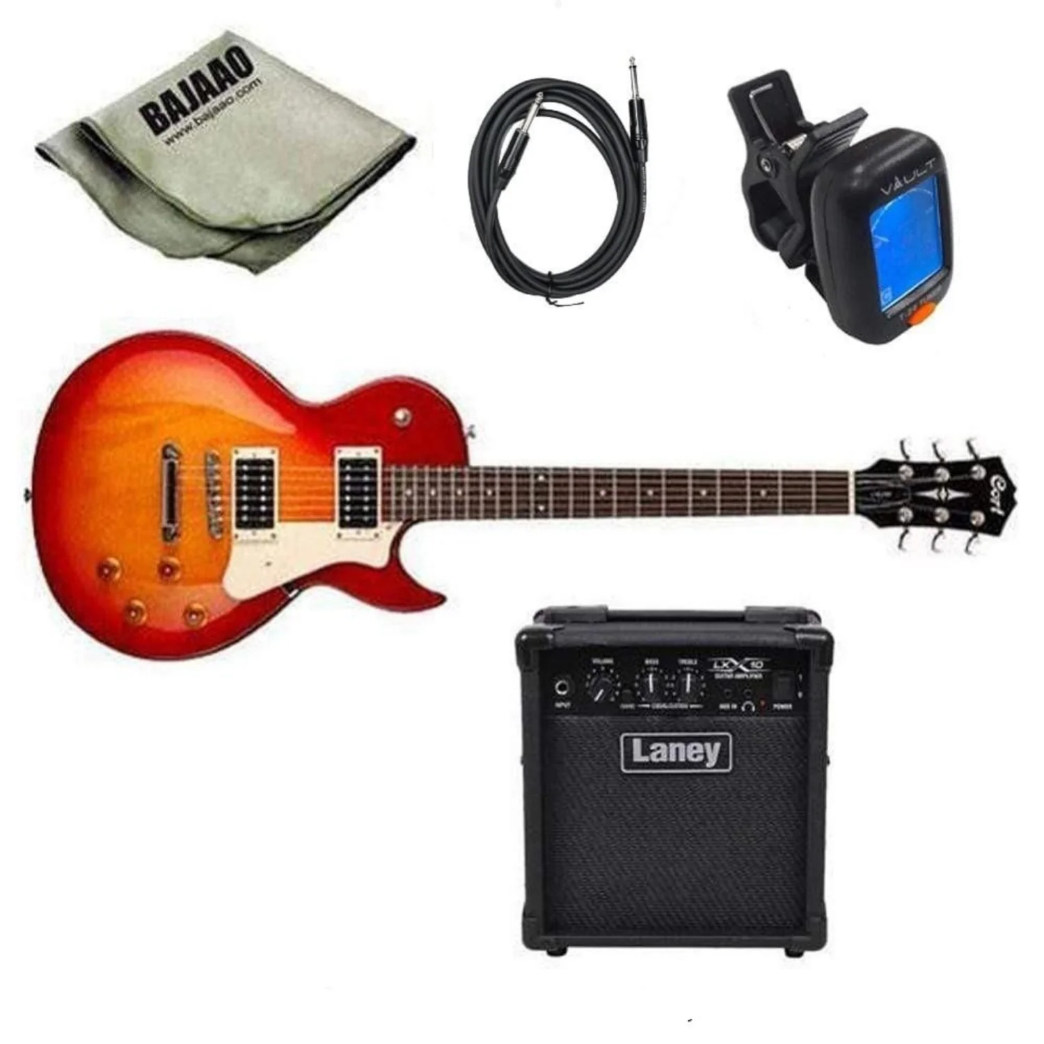Cort CR100 Les Paul Style Electric Guitar Standard Guitar Bundle with Amplifier, Tuner, Cable and Polishing Cloth - Image 7