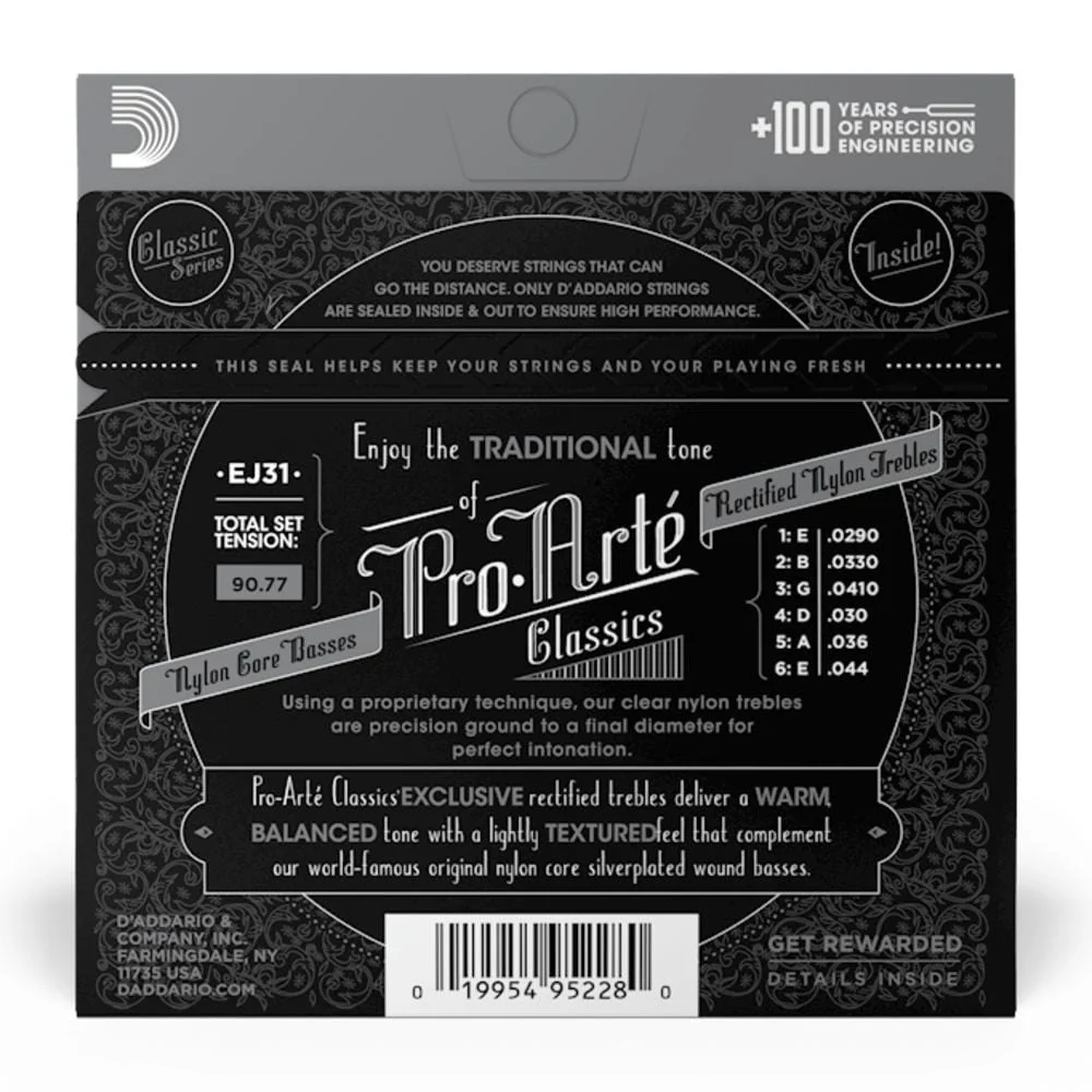 D'Addario EJ31 Rectified Nylon Hard Tension Tie End Classical Guitar String Set - Image 3