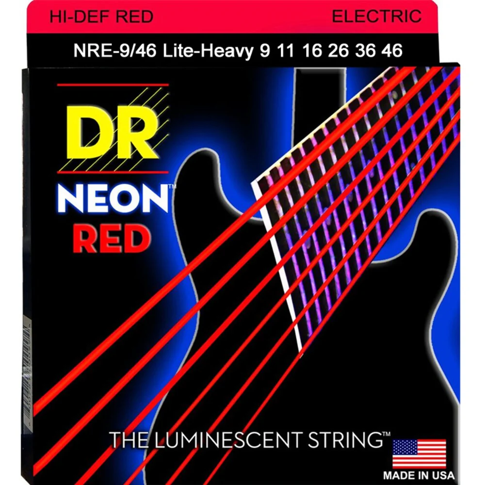 DR NRE-9/46 Neon Hi-Def Red Coated Electric Guitar String - 9-46