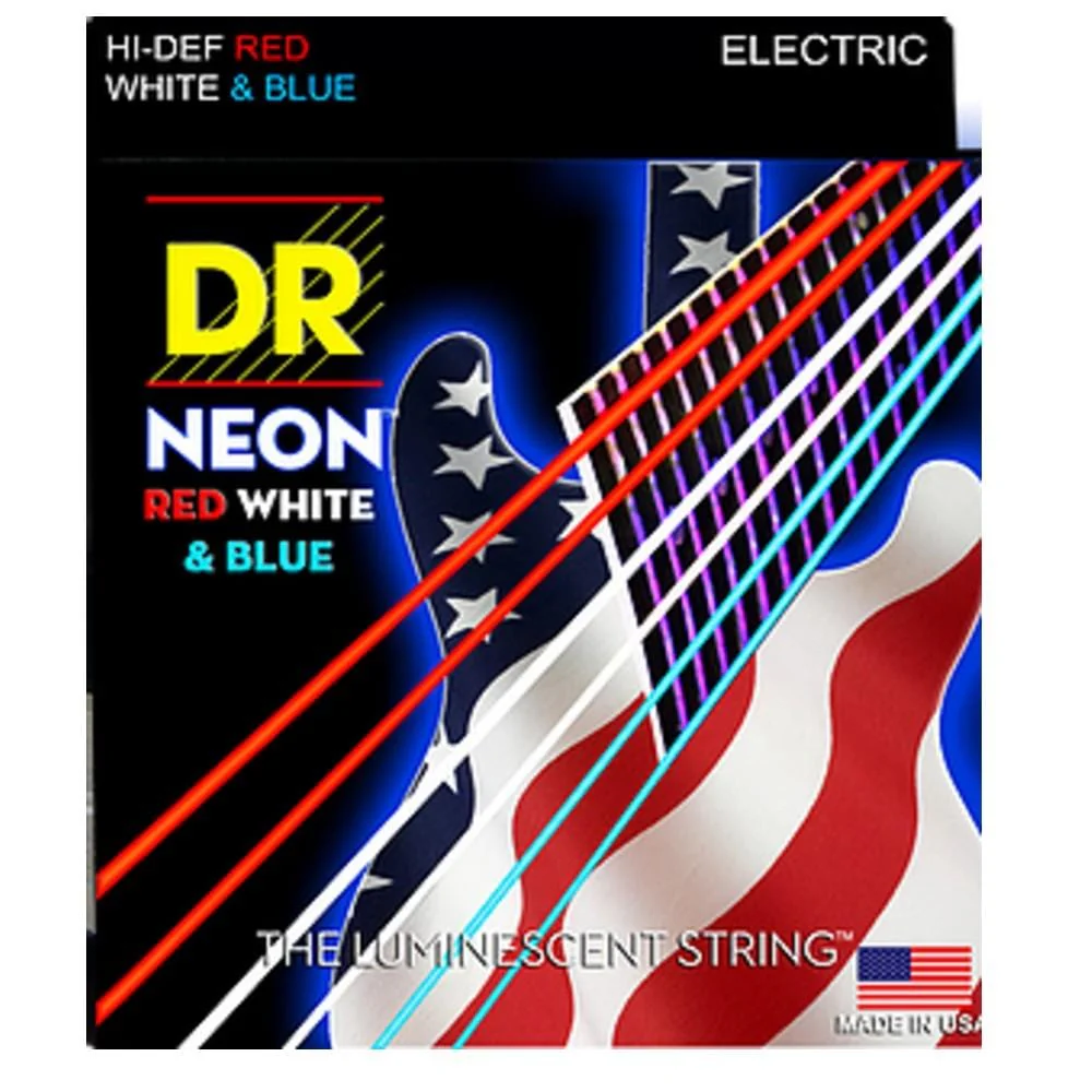 DR String NUSAE HI-DEF USA Flag Red White & Blue Coated Electric Guitar Strings - Light 9-42
