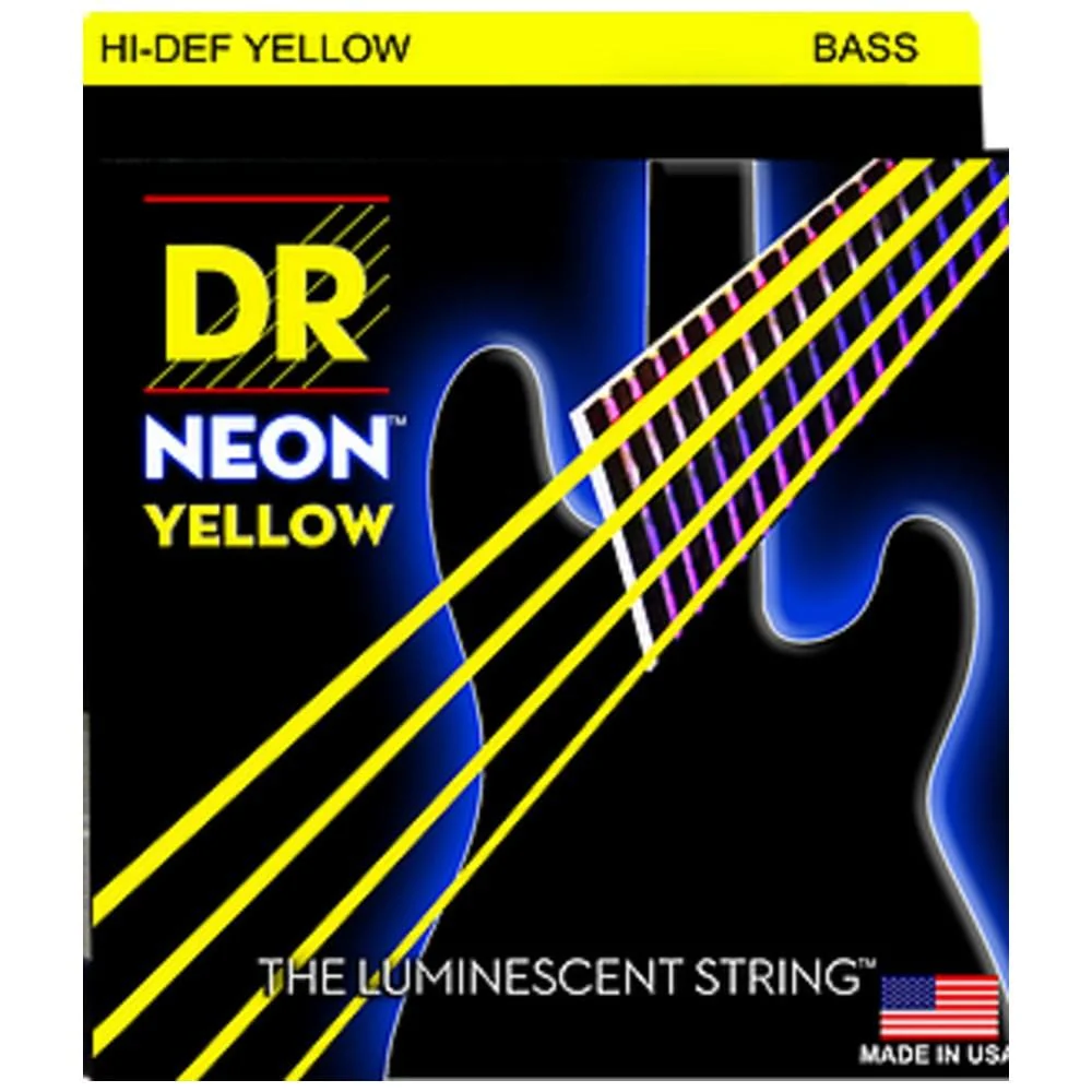 DR String NYB HI-DEF Neon Yellow Coated Bass Guitar Strings- Light - 40-100