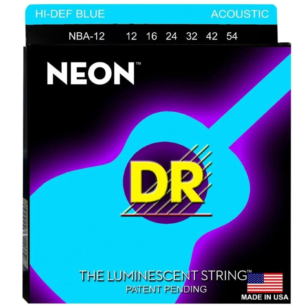 DR Strings NBA-12 Neon Blue Coated Phosphor Bronze Light Acoustic Guitar String Set - 0.12-0.54