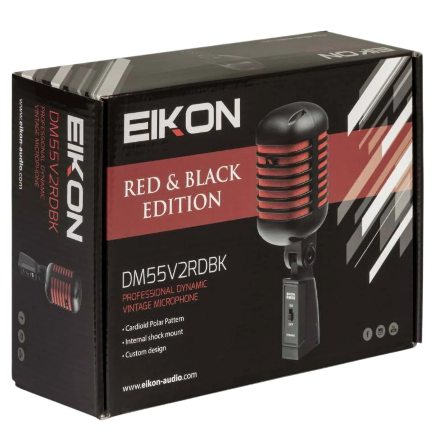 Eikon Audio DM55V2RDBK “VINTAGE” Professional Vocal Dynamic Microphone – Satin Black And Red - Image 8