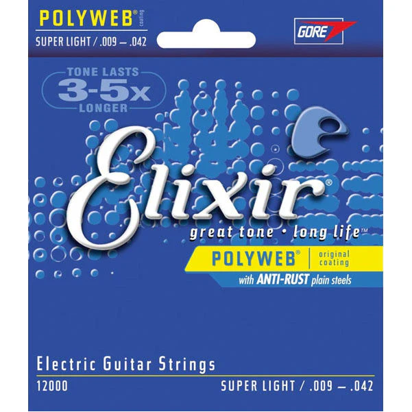Elixir 12000 Super Light Polyweb Electric Guitar Strings - 0.009-0.042
