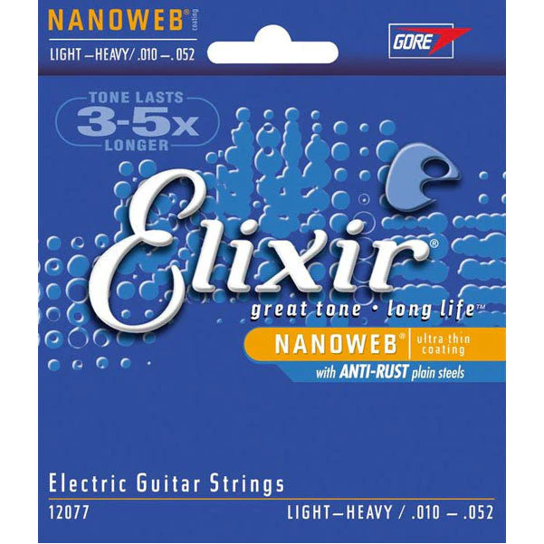 Elixir 12077 Nanoweb Electric Guitar Strings, (.010 - .052)