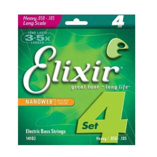 Elixir 14102 Nanoweb Heavy Electric Bass Guitar Strings - 0.050-0.105