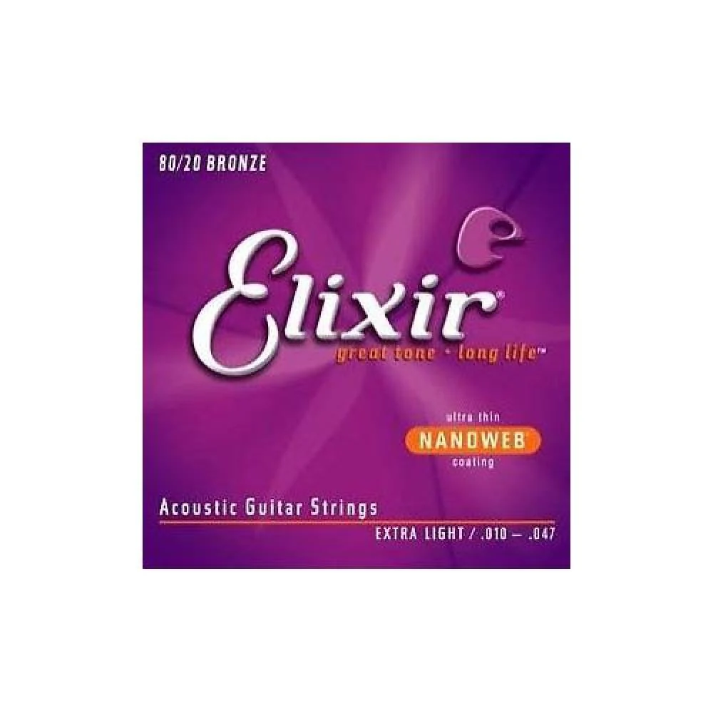 Elixir 3313211002 Nanoweb 80/20 Bronze Acoustic Guitar Strings Extra Light - 10-47