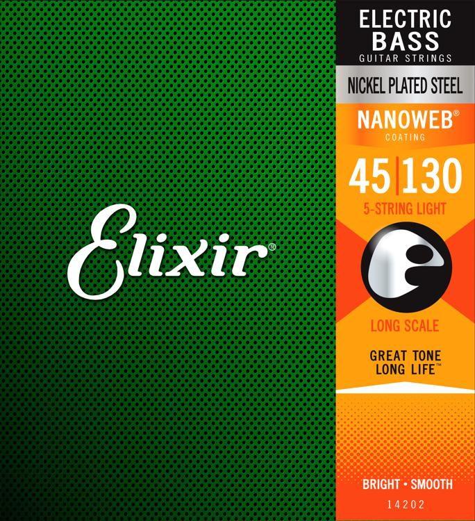 Elixir 3313214202 5-String Bass Guitar Strings Long Scale Light - 45-130