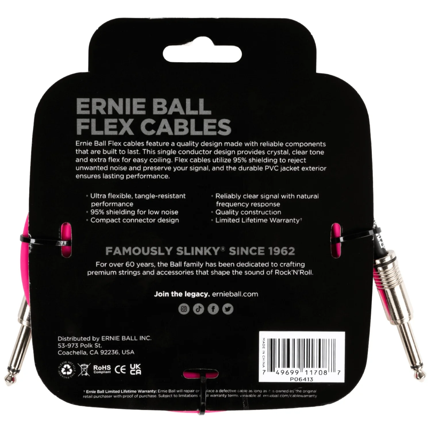 Ernie Ball 10FT Flex 1/4" TS Male Straight to Same Instrument Cable - Image 2
