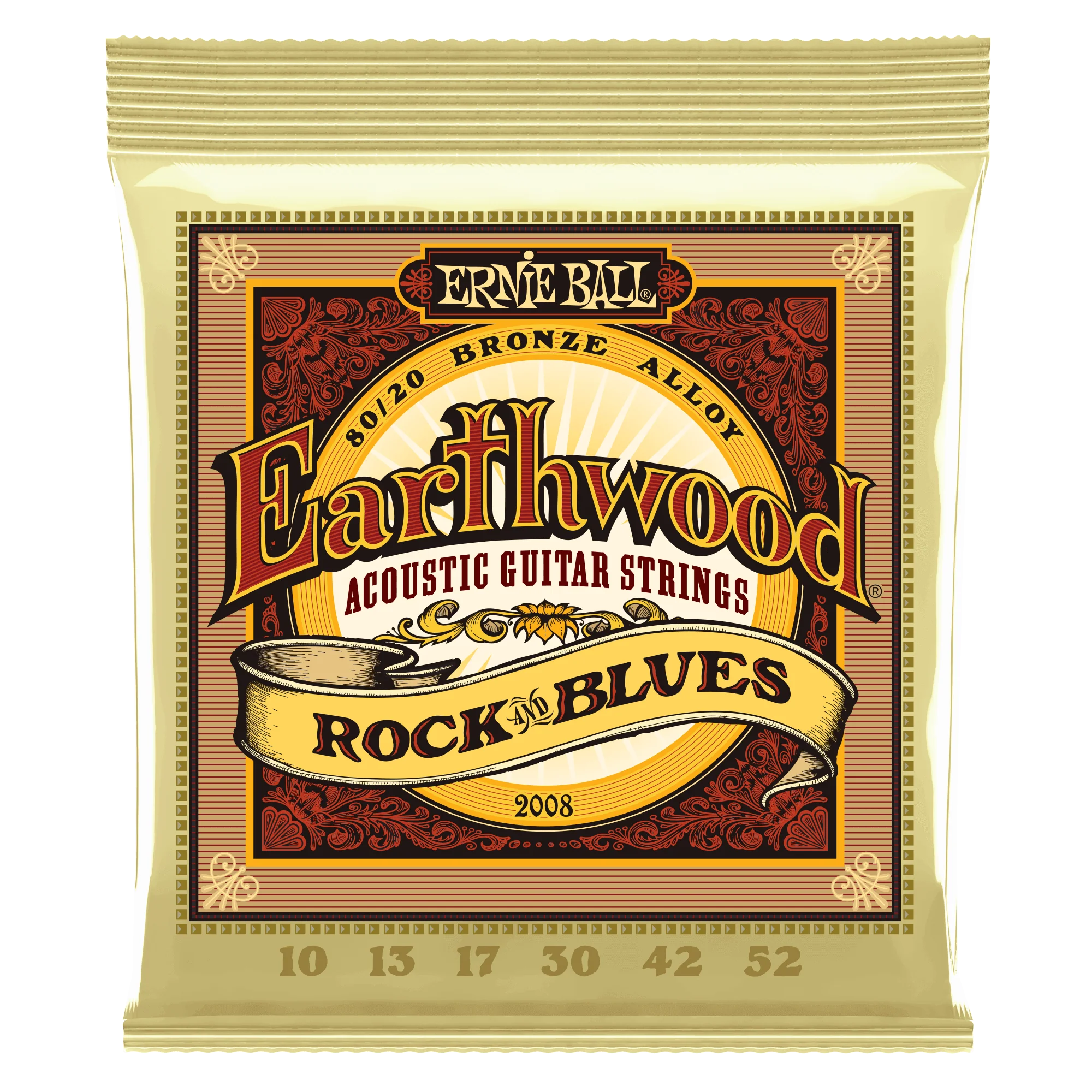 Ernie Ball 2008 80/20 Rock and Blues Earthwood Bronze Acoustic String - 0.10-0.52