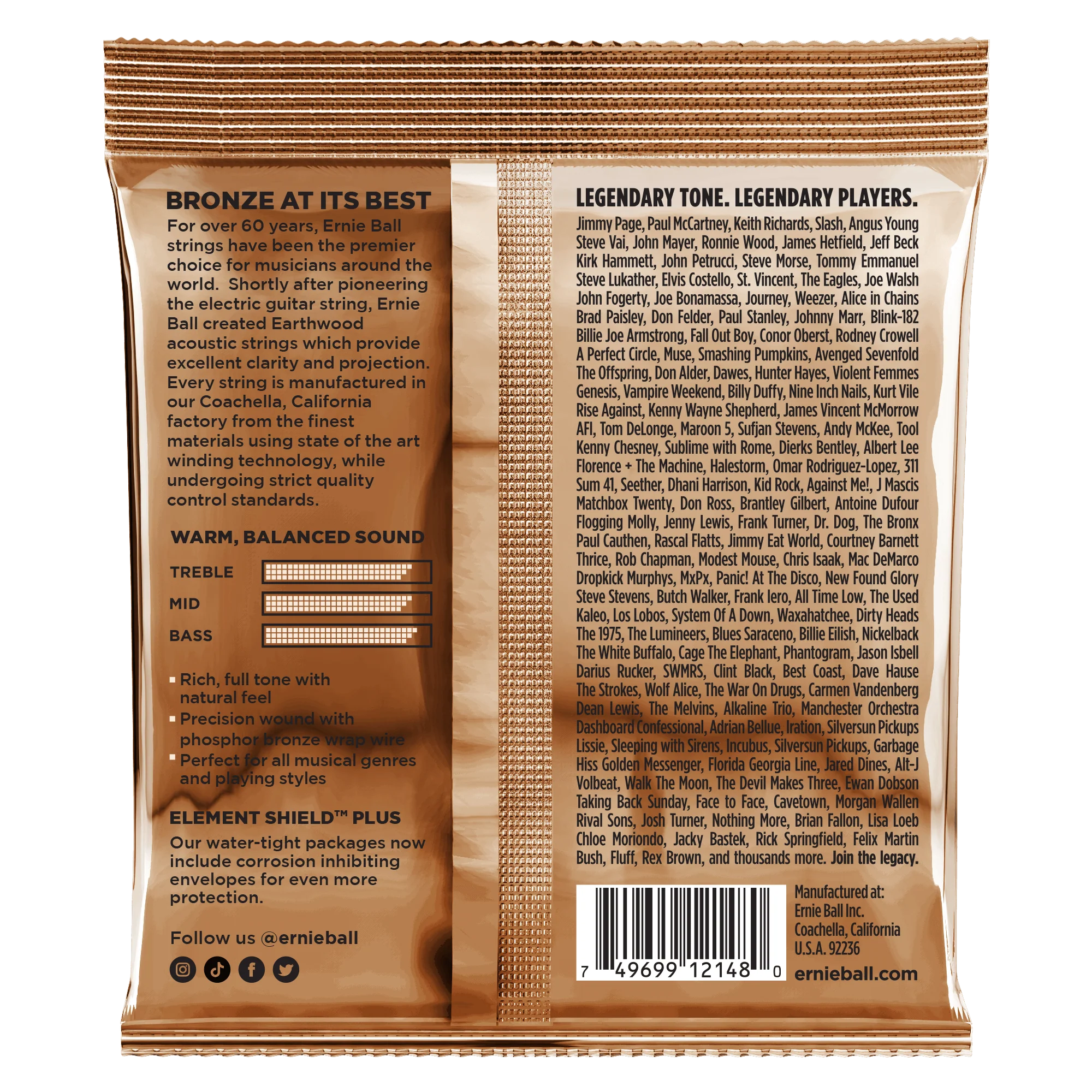 Ernie Ball 2148 Earthwood Phosphor Bronze Acoustic Strings 11-52 - Image 2