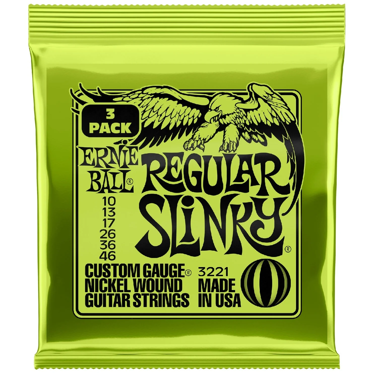 Ernie Ball 3221 Regular Slinky Nickel Wound Electric Guitar Strings 3 Pack 10-46