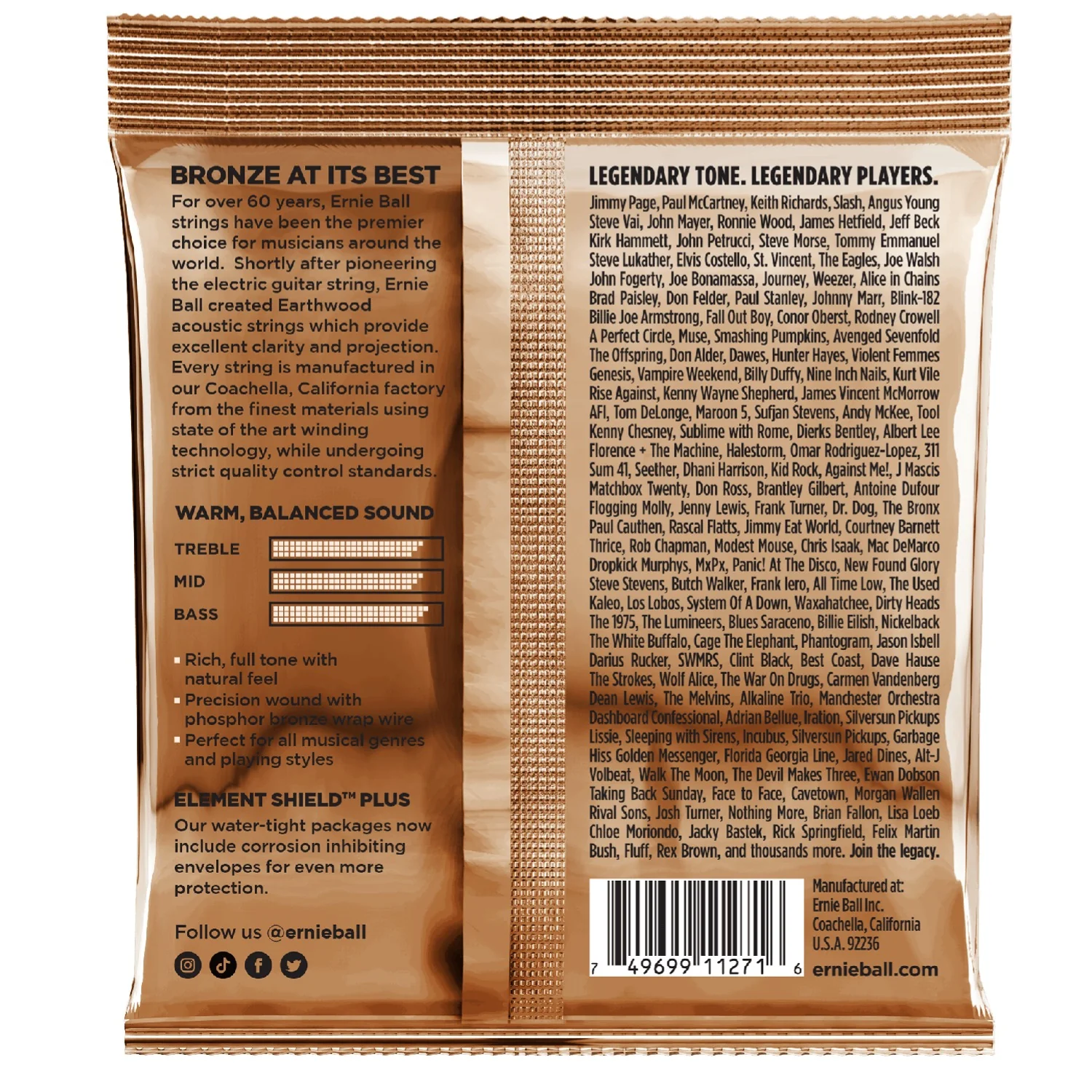 Ernie Ball 3545 Custom Light Earthwood Phosphor Bronze Acoustic Guitar String - 3 Pack - .11.5-.54 - Image 2