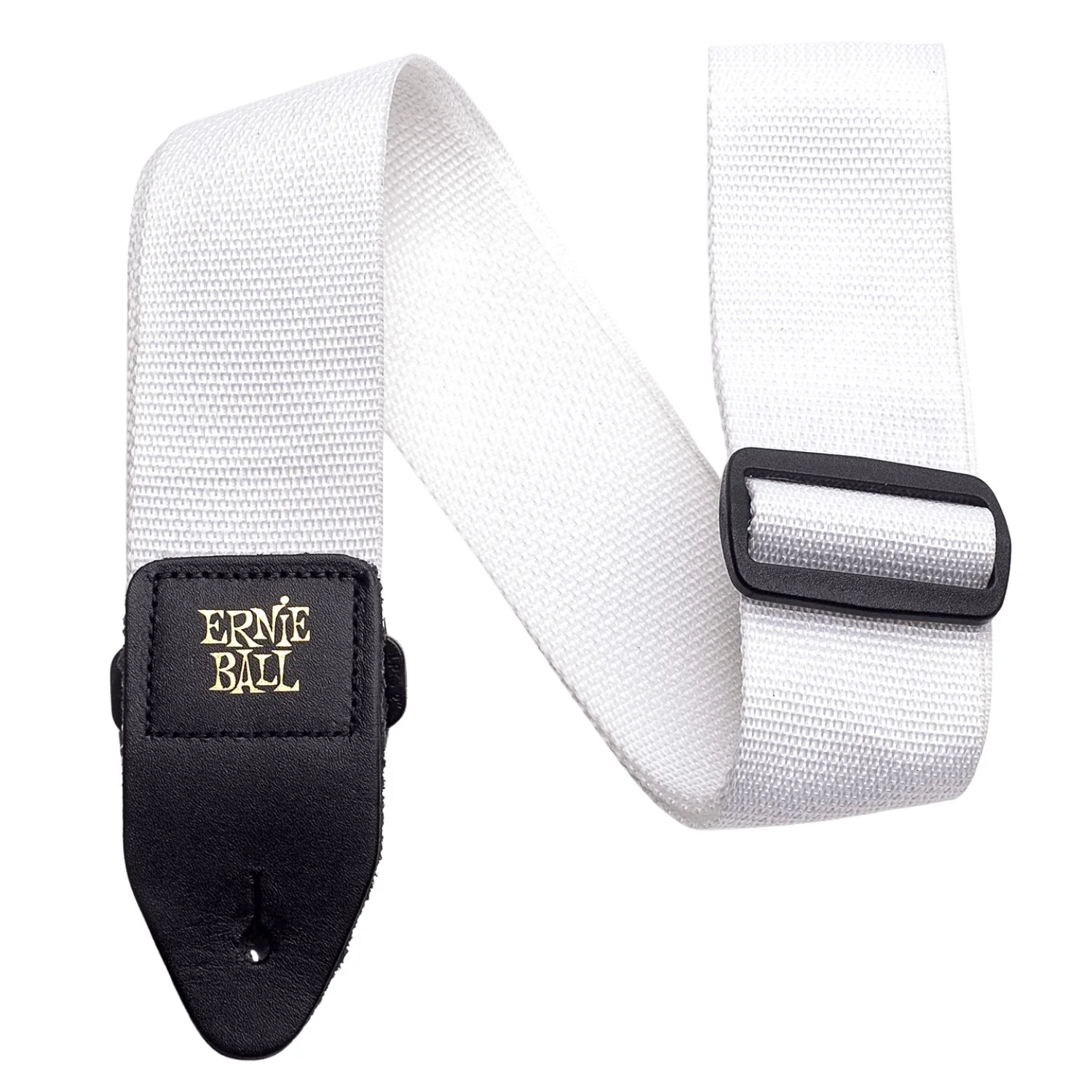 Ernie Ball 4036 White Polypropylene Guitar Straps - Black Leather
