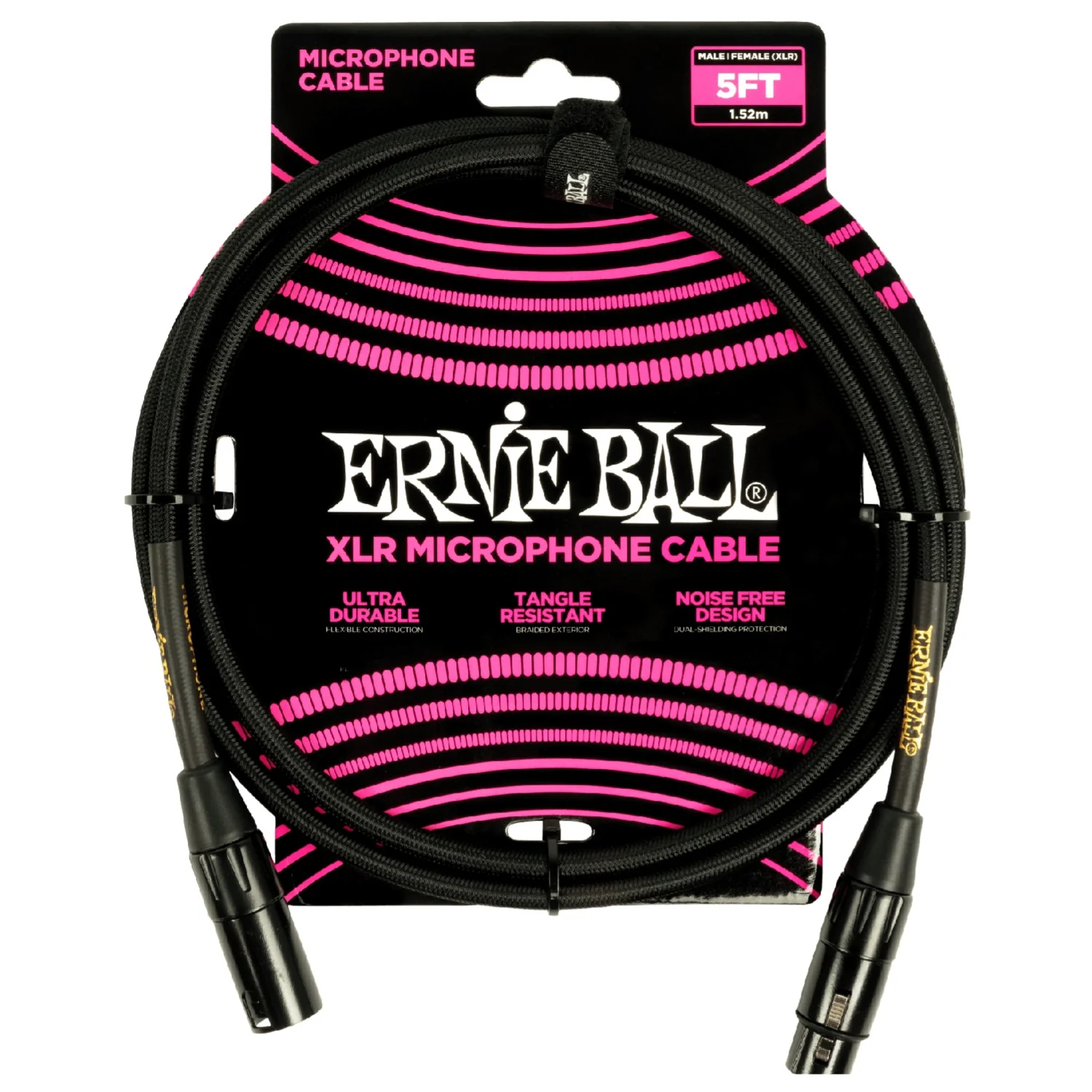 Ernie Ball 6390 5ft Braided Male Female XLR Microphone Cable - Black