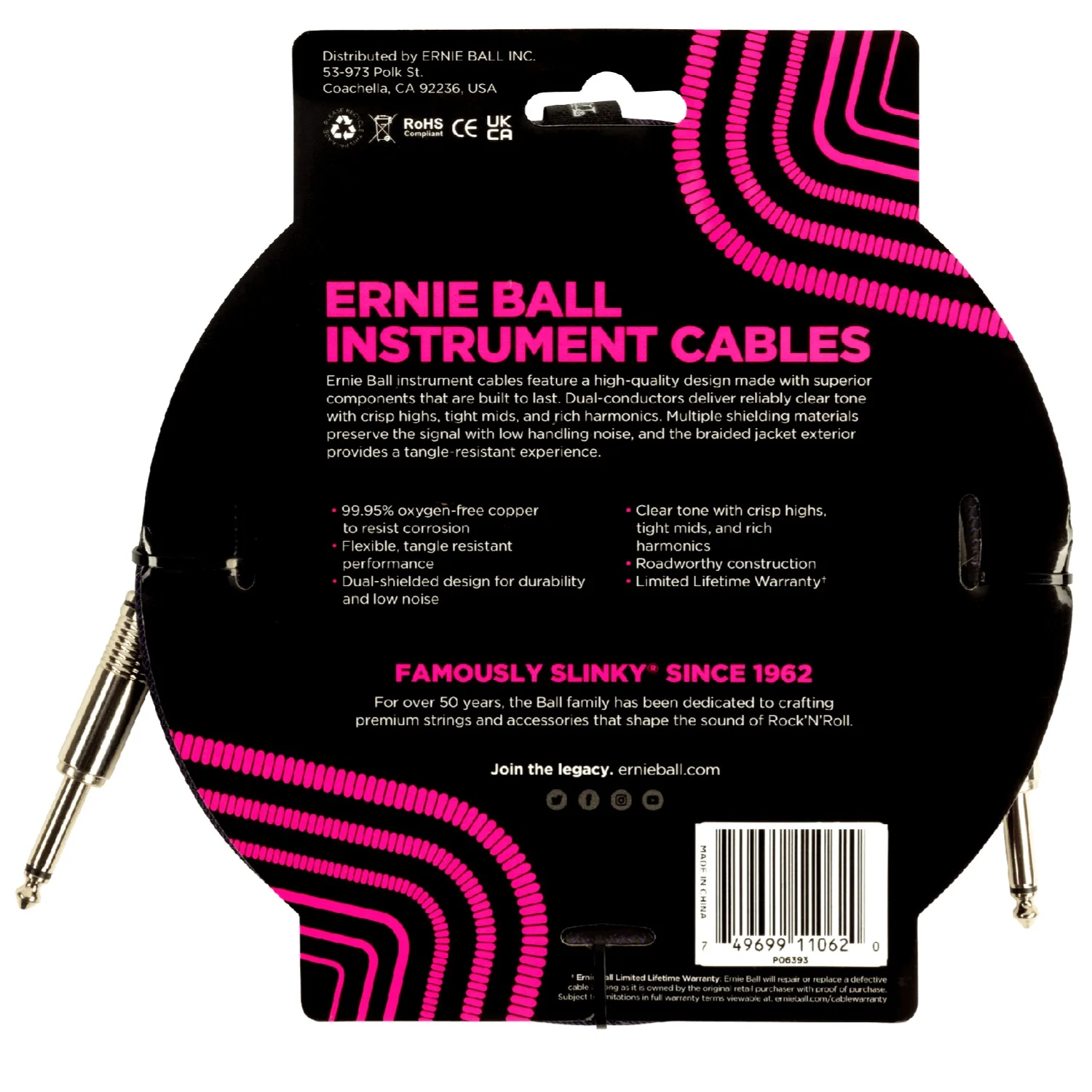 Ernie Ball 6393 10ft Braided Straight Instrument Cable - Purple Black - Image 2