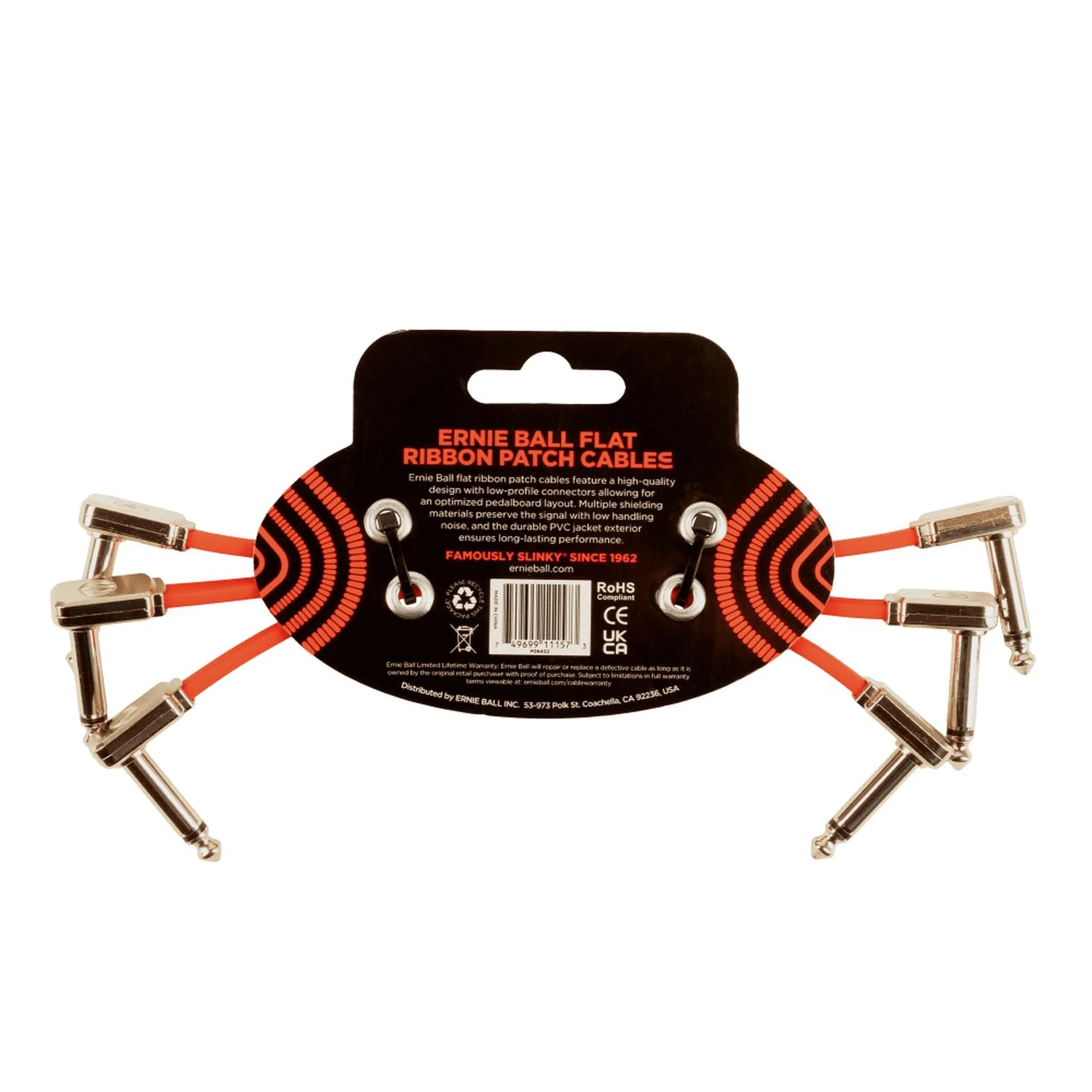 Ernie Ball 6402 6" Flat Ribbon Patch Cable - Red - Pack of 3 - Image 2