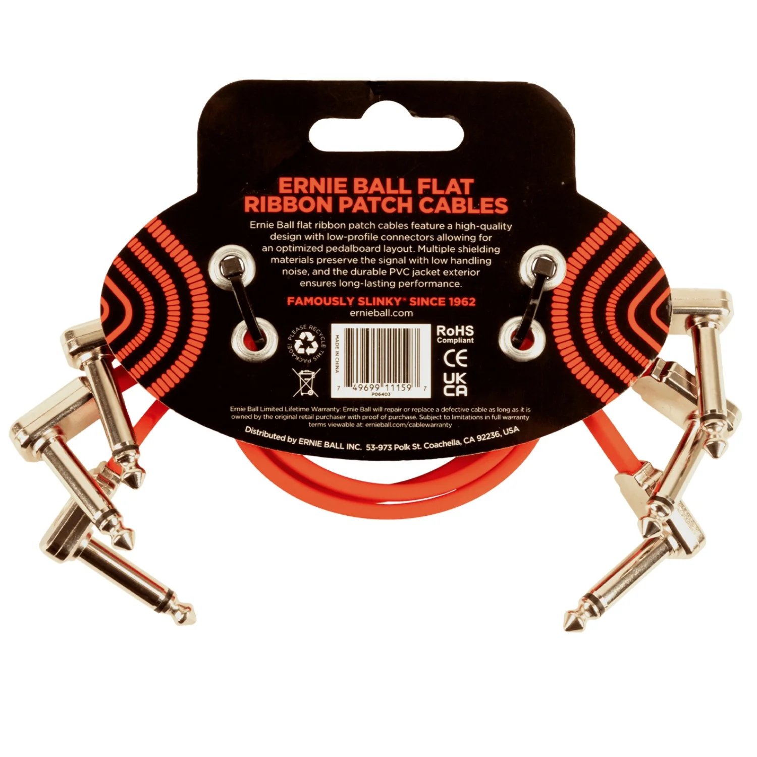 Ernie Ball 6403 12" Flat Ribbon Patch Cable - Red - Pack of 3 - Image 2