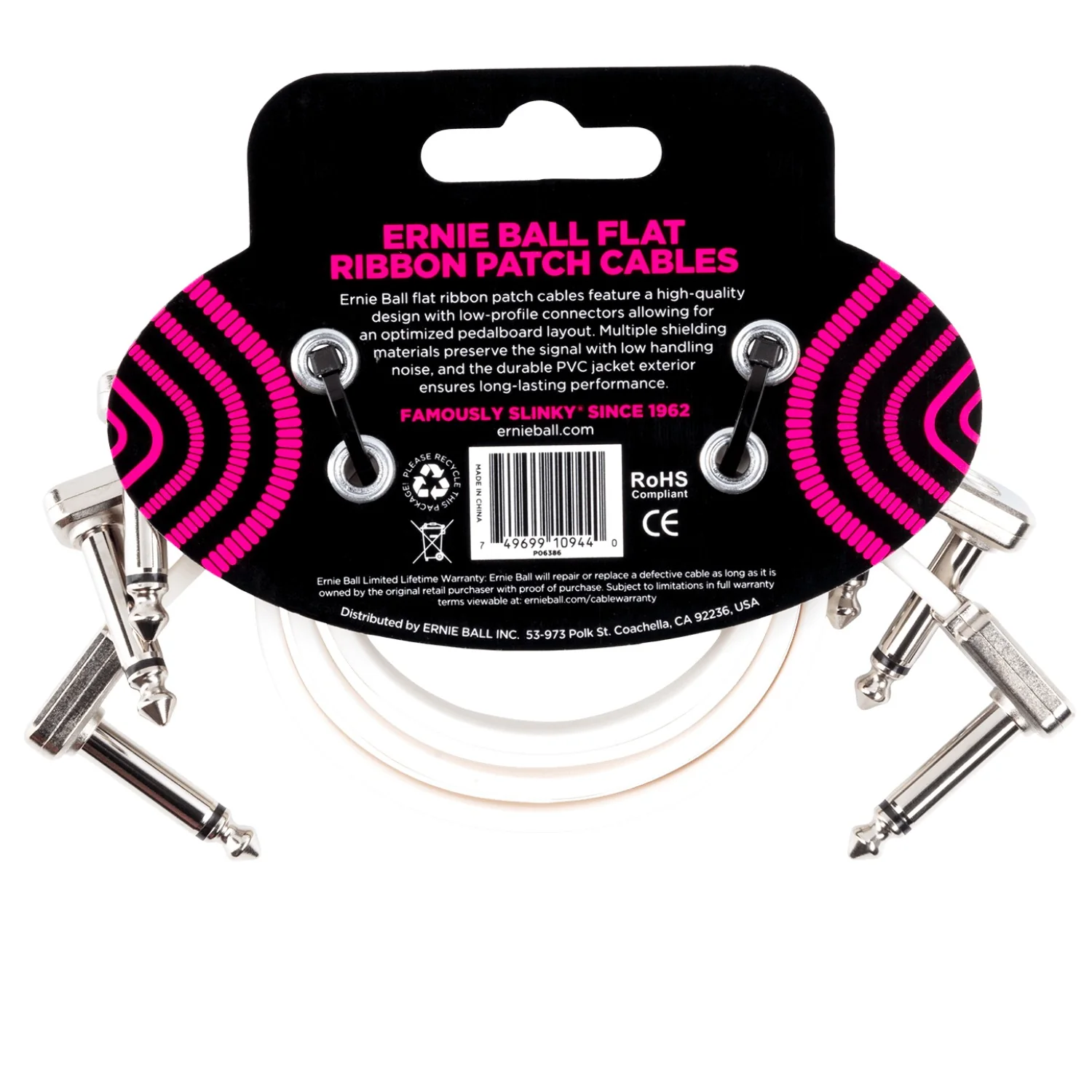 Ernie Ball Flat Ribbon Patch Cable - White Pack of 3 - Image 5