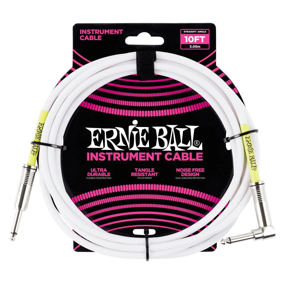 Ernie Ball Ultradurable Straight-Angle Instrument Cable - White - Image 2