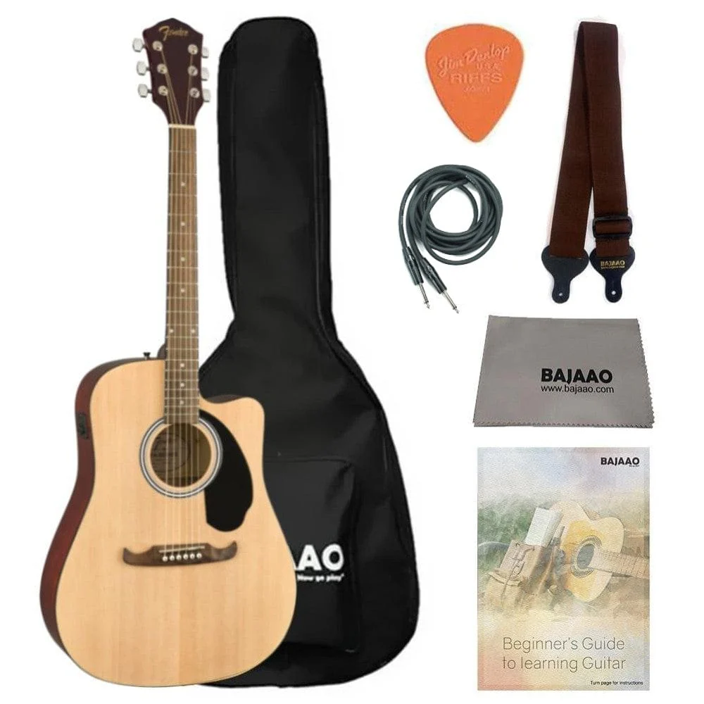 Fender FA-125CE Dreadnought Electro Acoustic Guitar Bundle With Gigbag, Cable, Picks, Strap and Polishing Cloth