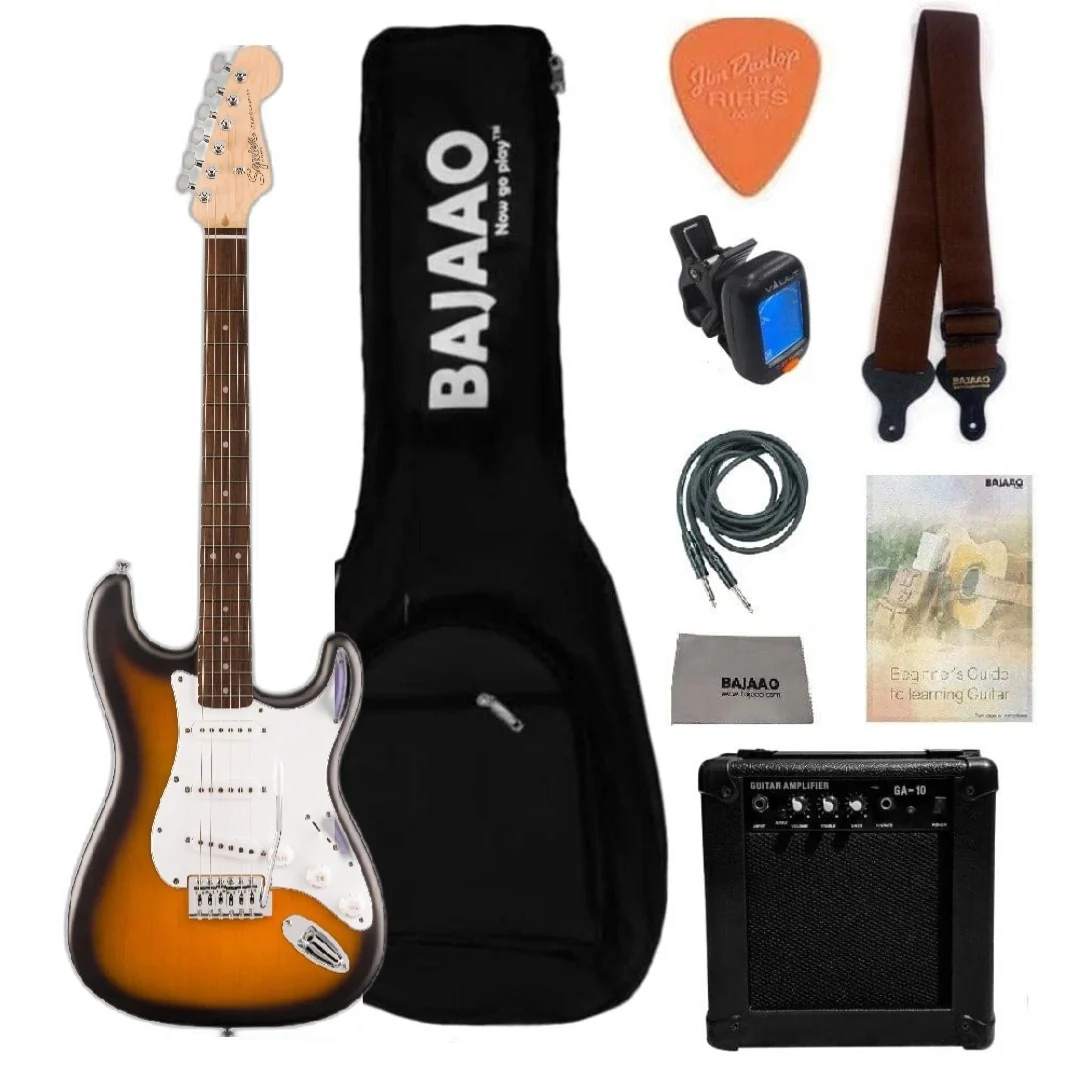 Fender Squier Debut Stratocaster Electric Guitar with Amplifier, Gigbag, Tuner, Strap, Picks, Cable, Polishing Cloth & Ebook