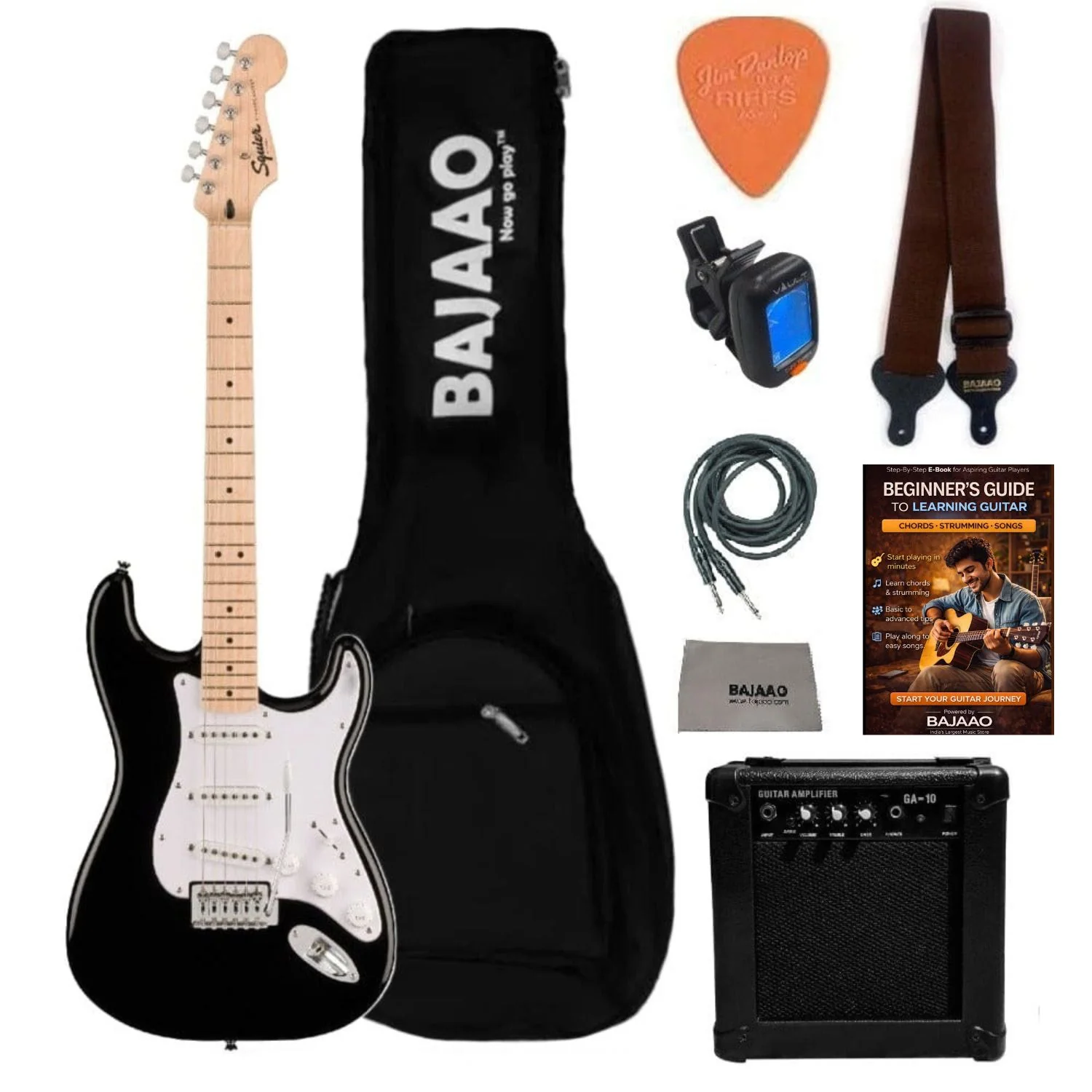 Fender Squier Sonic Stratocaster Electric Guitar Pro Bundle with Amplifier, Gigbag, Tuner, Strap, Picks, Cable, Polishing Cloth & Ebook