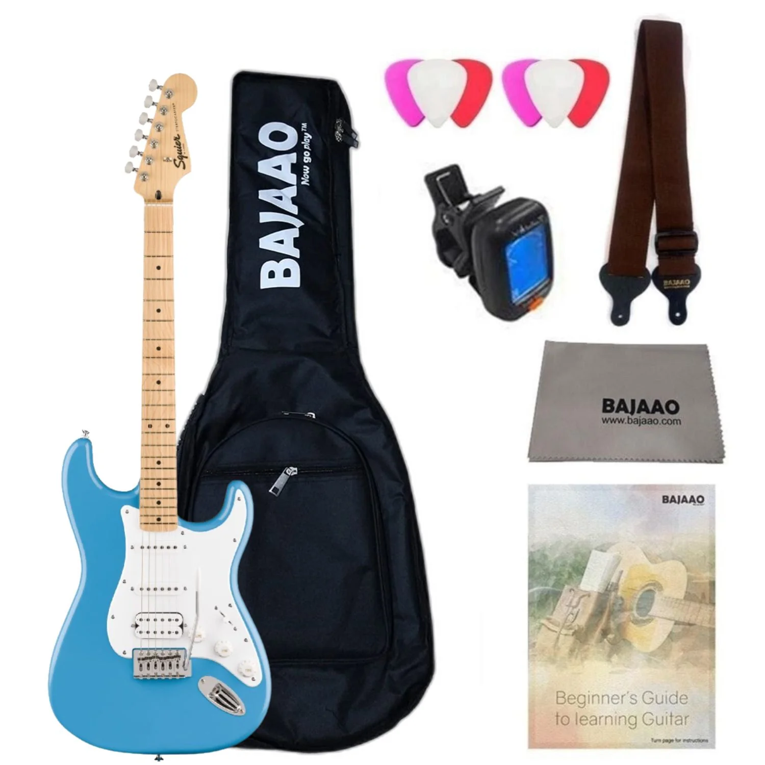 Fender Squier Sonic Stratocaster Electric Guitar with Bag,Polishing Cloth, Strap, Tuner, Pick and Ebook - Image 35