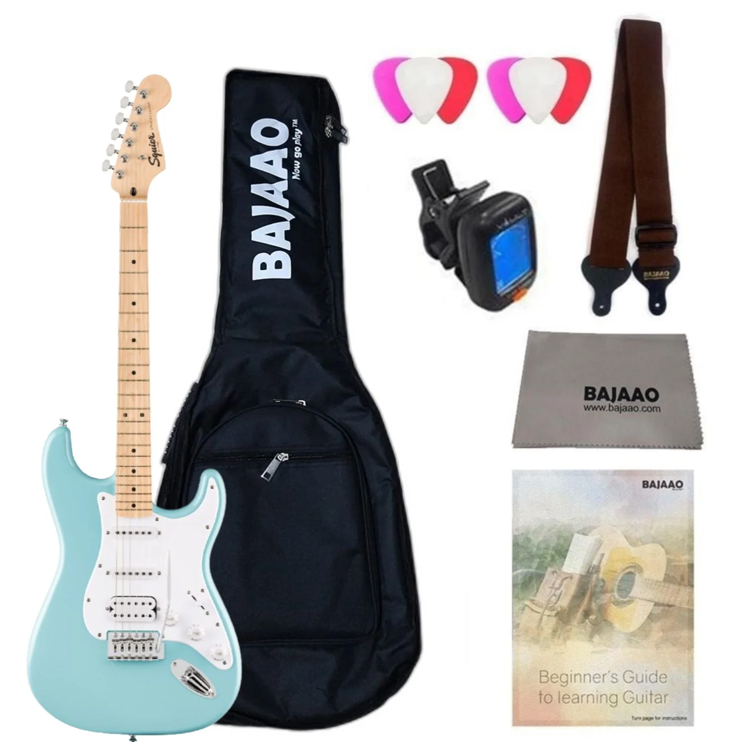 Fender Squier Sonic Stratocaster Electric Guitar with Bag,Polishing Cloth, Strap, Tuner, Pick and Ebook - Image 63