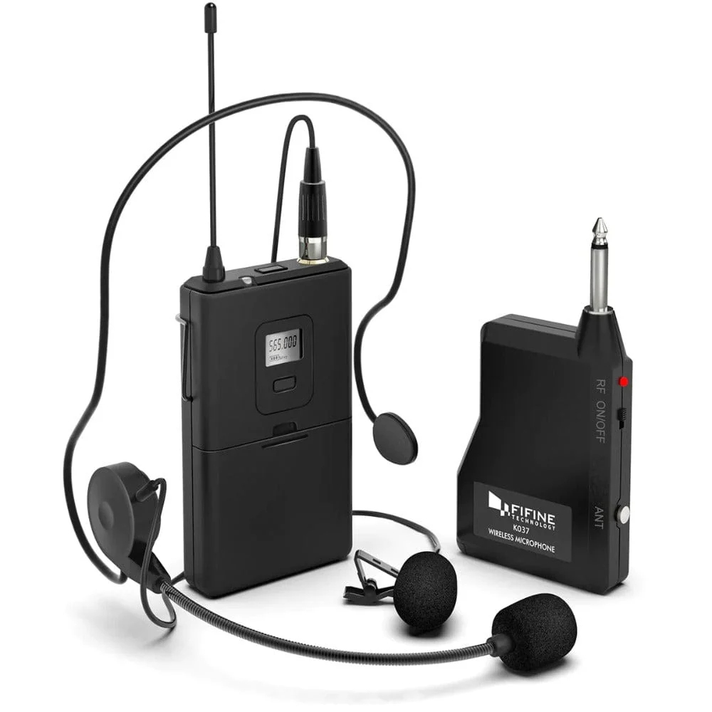 Fifine K037B Wireless Lavalier Lapel Microphone with Headset