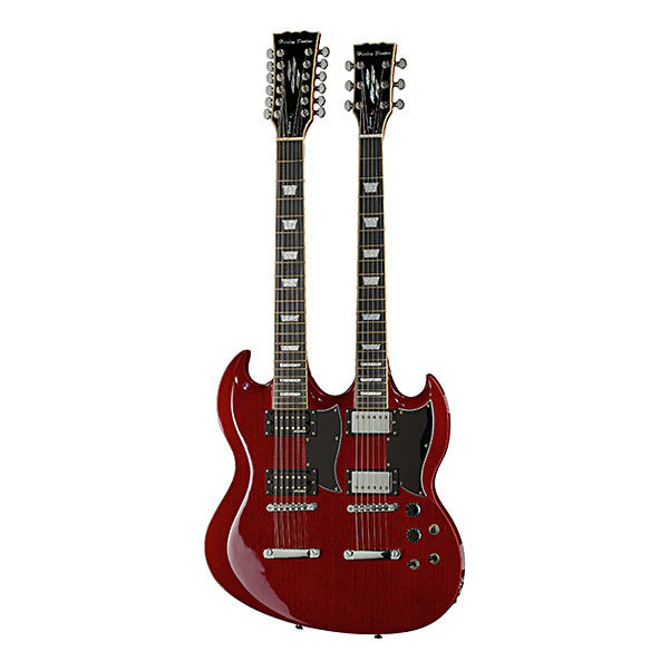 Harley Benton DC-Custom 612 Double Neck Electric Guitar - Cherry High Gloss