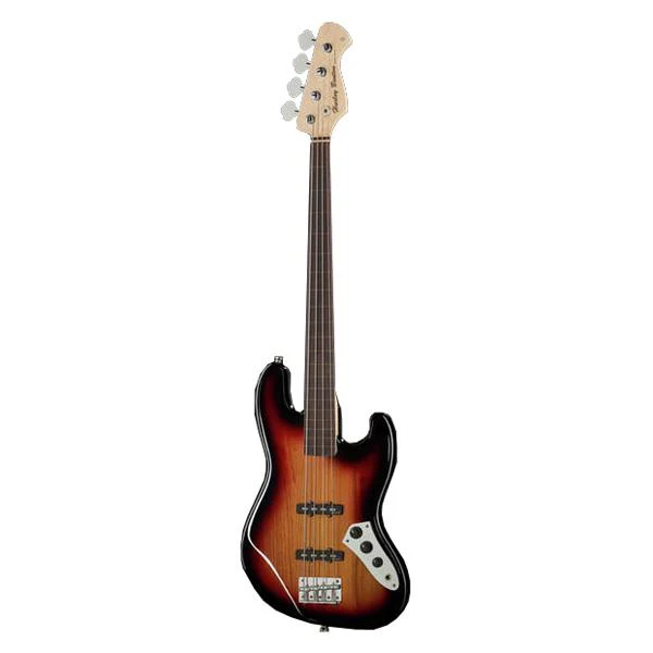 Harley Benton JB-40 Fretless Bass Guitar - 3 Tone Sunburst