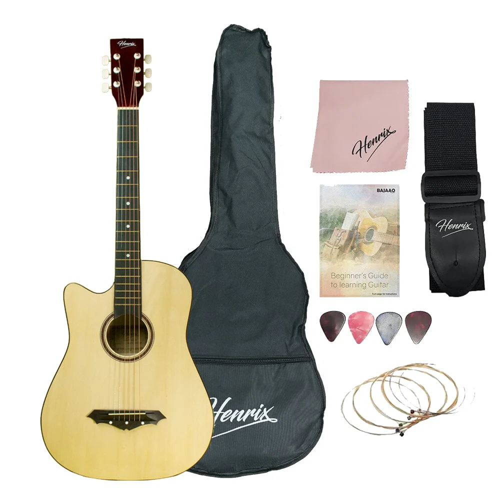 Henrix 38C 38 Inch Cutaway Acoustic Guitar with Dual Action Truss Rod, Gigbag, Picks, String Set, Strap, Cloth & Ebook - Image 63