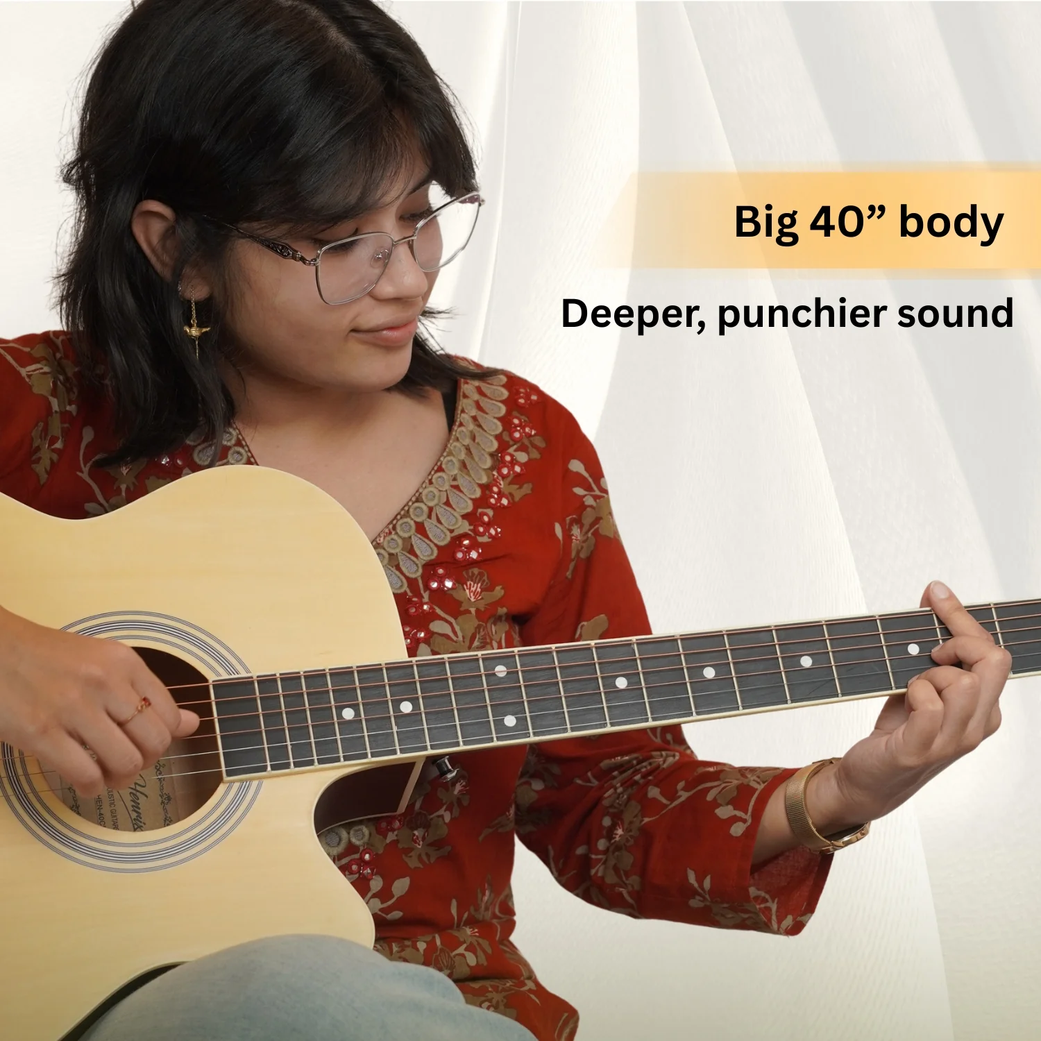 Henrix PRO 40C 40-Inch Cutaway Acoustic Guitar with Dual Action Truss Rod, Gigbag, Picks, String Set, Strap, Cloth & Ebook - Image 13