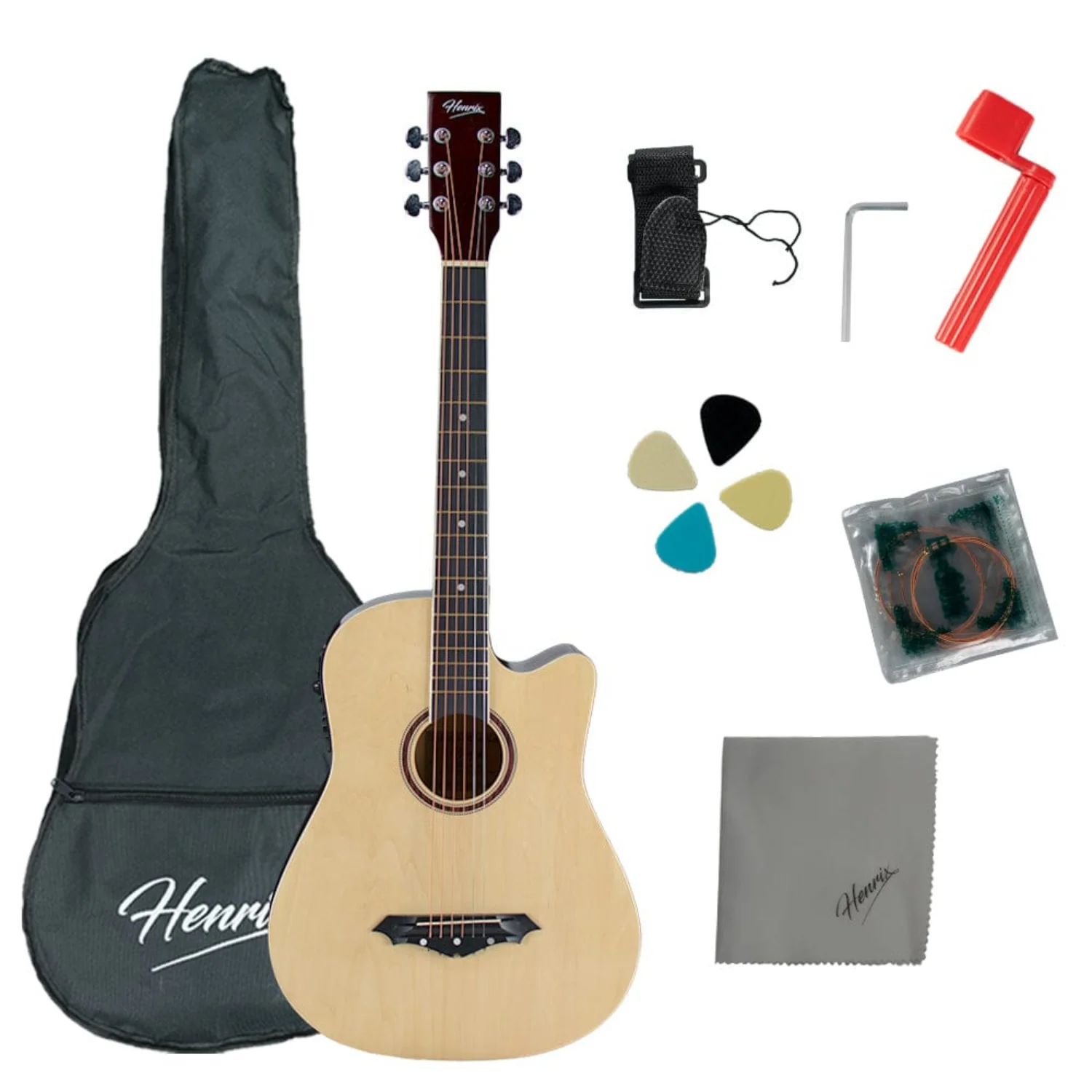 Henrix PRO 38C 38 Inch 6 String Cutaway Acoustic Guitar - Image 79