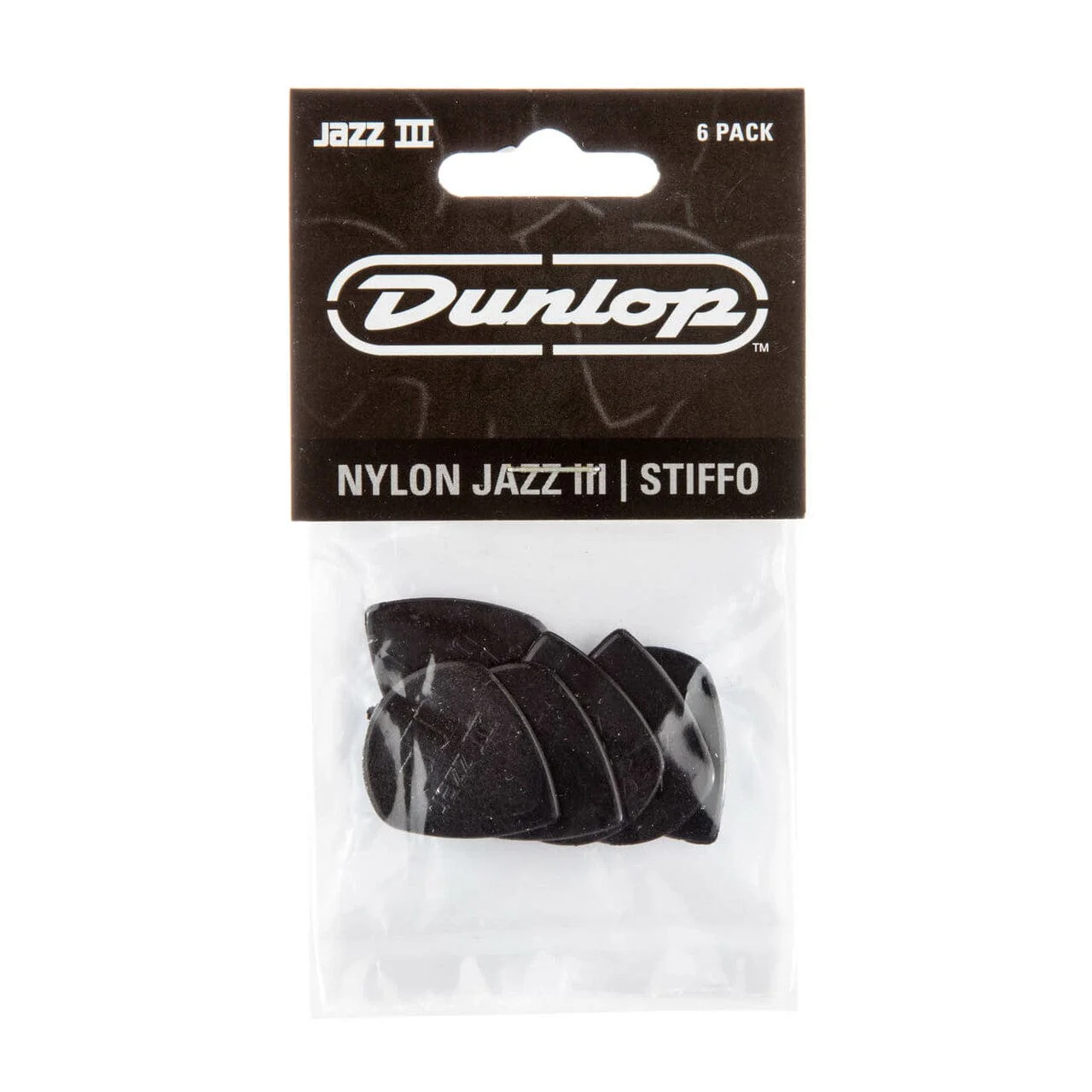 Dunlop 47R3S Jazz III Stiffo Nylon Guitar Pick- Pack of 6