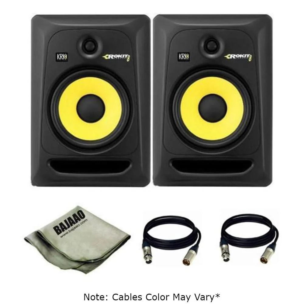 KRK Rokit 8 G3 Powered Studio Monitors Pair With XLR Cable (Pair) And Polishing Cloth