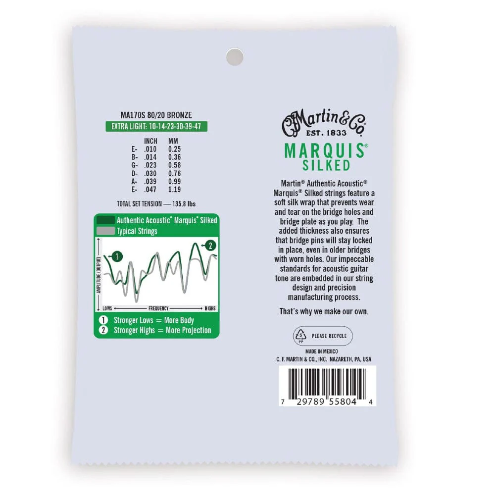 Martin MA170S Marquis Silked 80/20 Bronze Authentic Acoustic Guitar Strings - Extra Light - 10-47 - Image 3