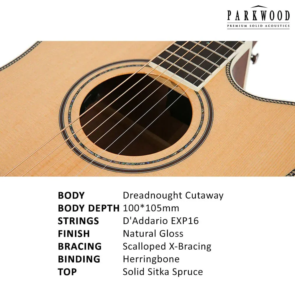 Parkwood P660 Dreadnought Cutaway Acoustic Guitar with Case - Image 3