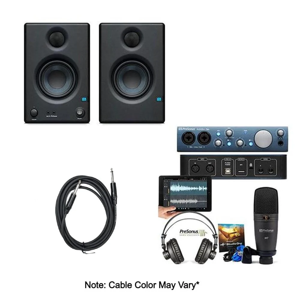 PreSonus AudioBox iTwo Studio Audio Interface Bundle With Presonus Eris E3.5 Monitor Speakers And Instrument Cables