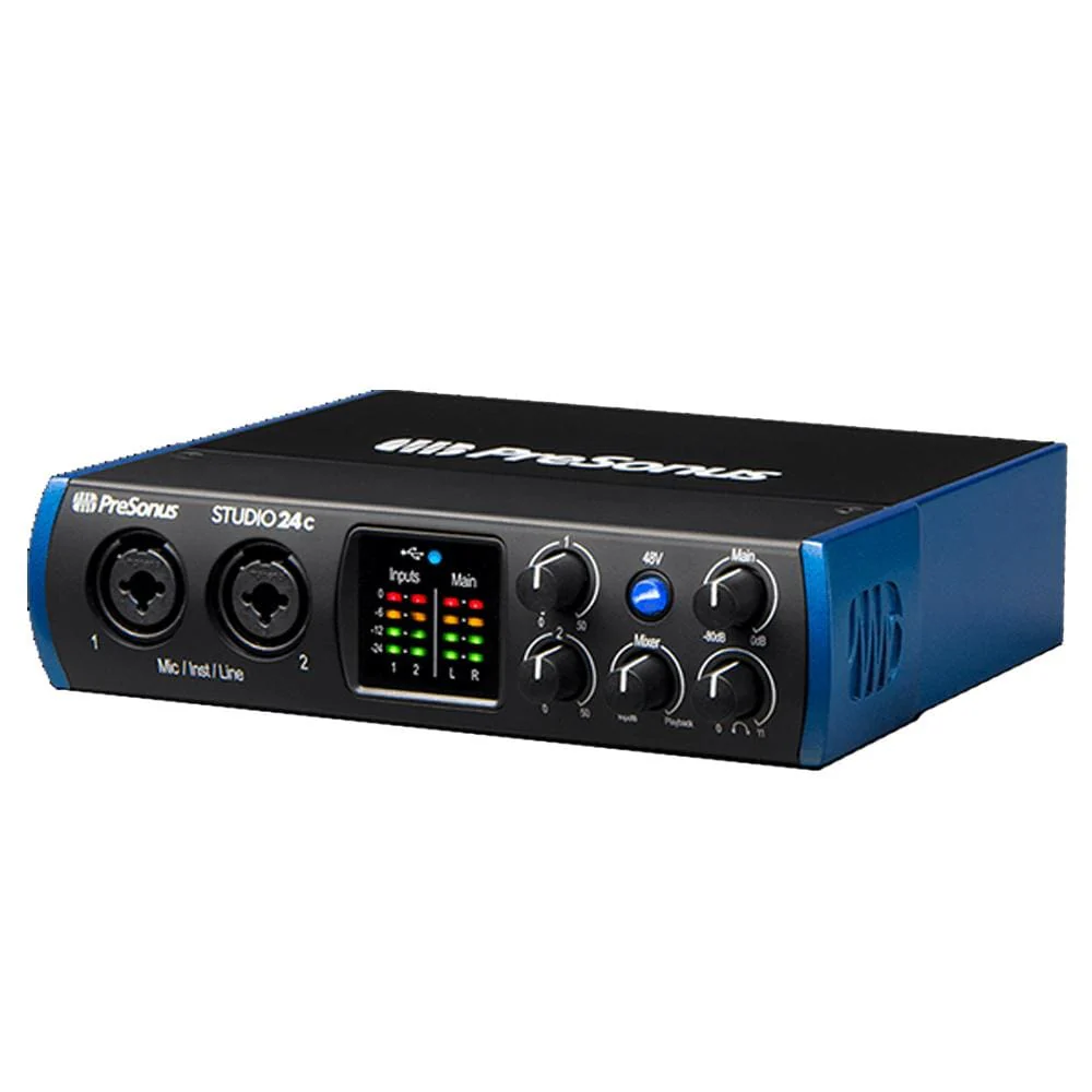 PreSonus Studio 24 c Portable High Definition Usb C Audio Interface With Polishing Cloth & Cables Bundle - Image 3