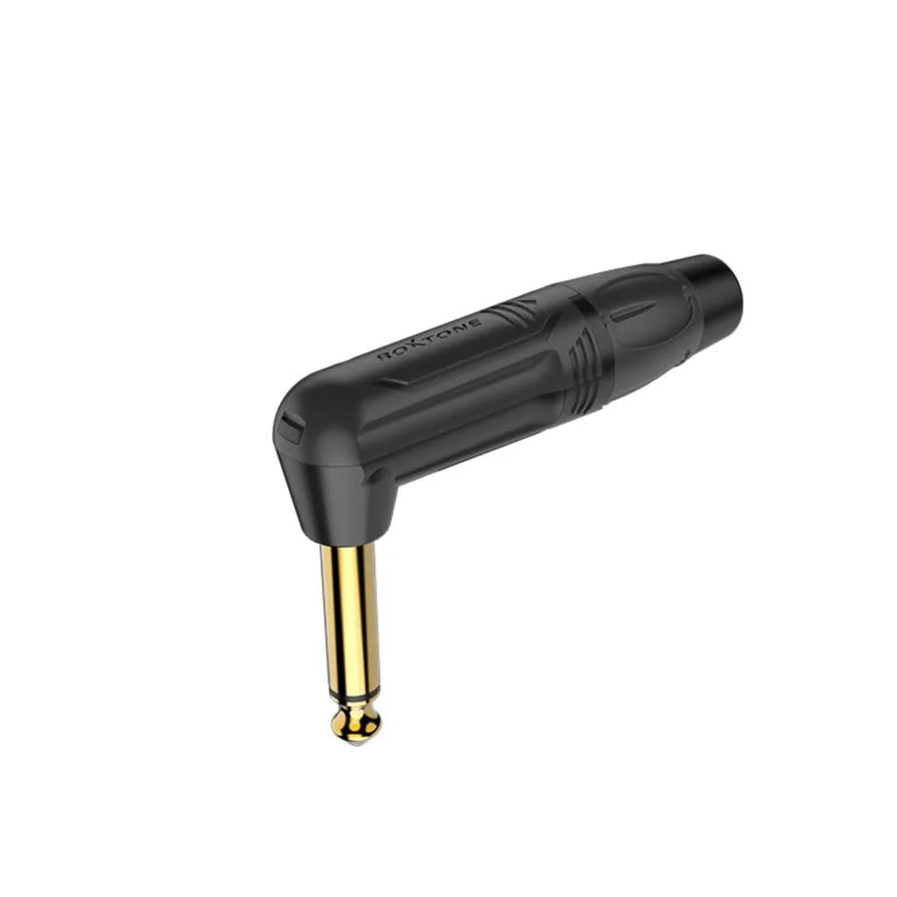 Roxtone RJ2RP-BG 6.3mm Right Angle Mono Plug Black Electrophoretic Paint Shell Connector
