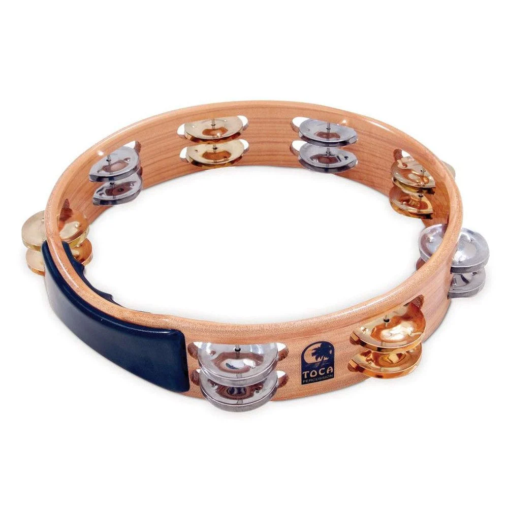 Toca Percussion Acacia Wood T1010-ABC 10 Inch Nickel And Brass Jingles Tambourine