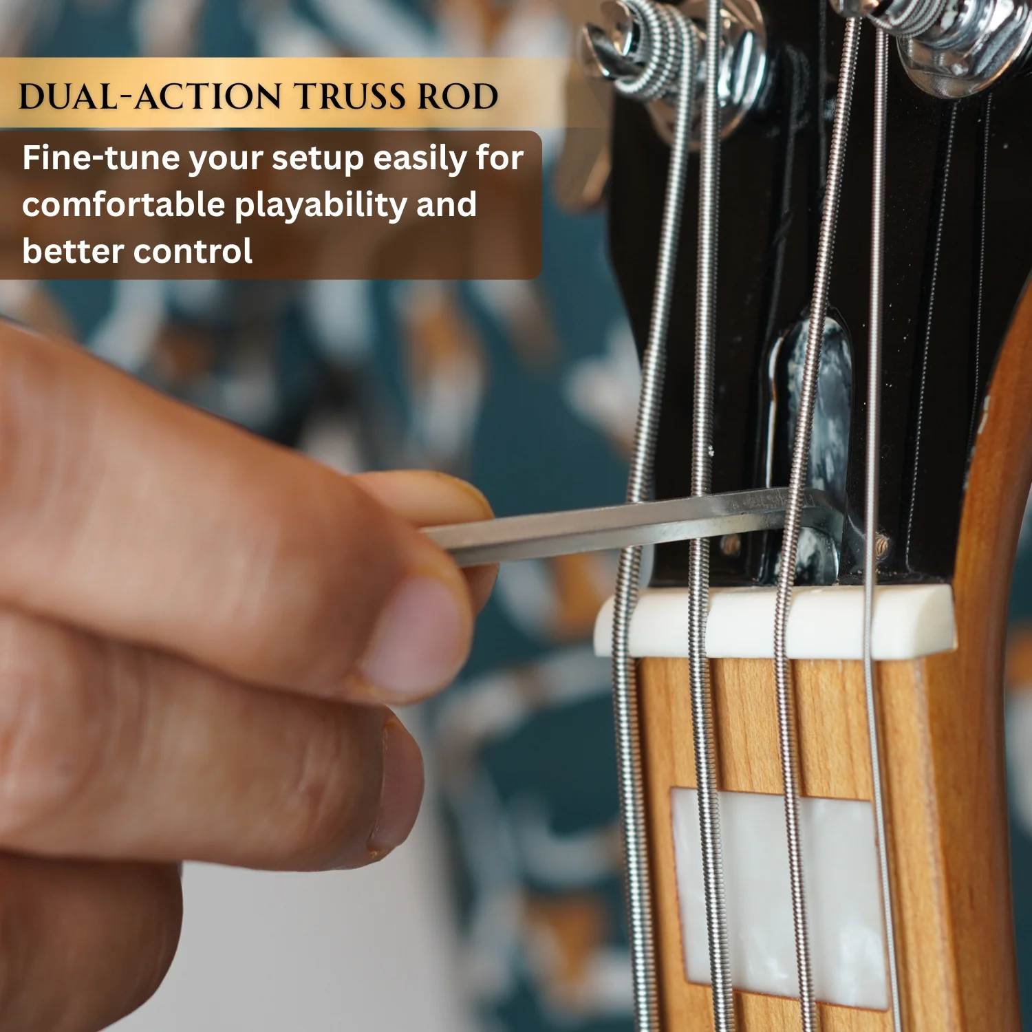 Vault Artisan PB 4-string Active PJ Bass Guitar with Wilkinson Pickups, Roasted Maple Neck & Fingerboard, Full Solid Mahogany Body, Fixed Bridge with Brass Saddle, Natural Gloss Finish - Image 10